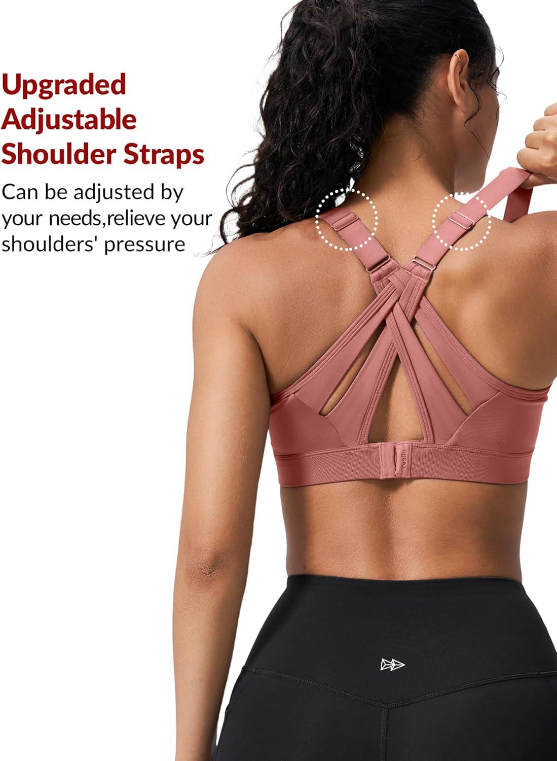 Yvette Sports Bra High Impact Adjustable Criss Cross Back, Full Support for Large Bust No Bounce(Pastel Pink)