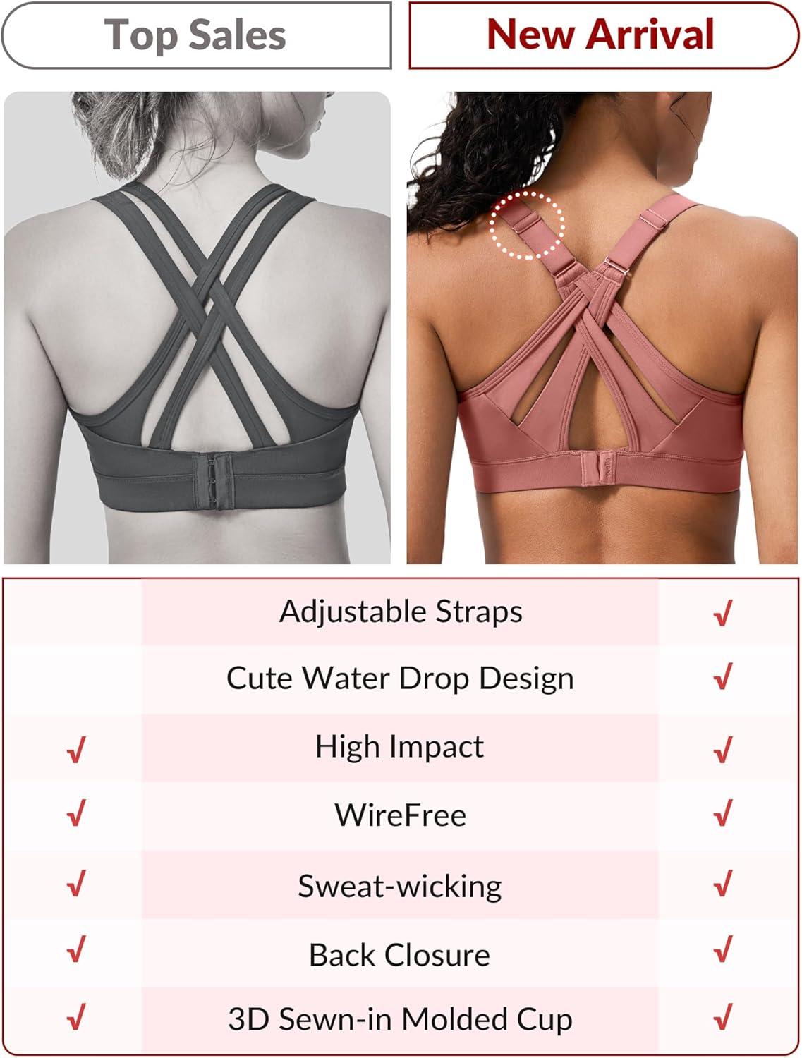 Yvette Sports Bra High Impact Adjustable Criss Cross Back, Full Support for Large Bust No Bounce(Pastel Pink)