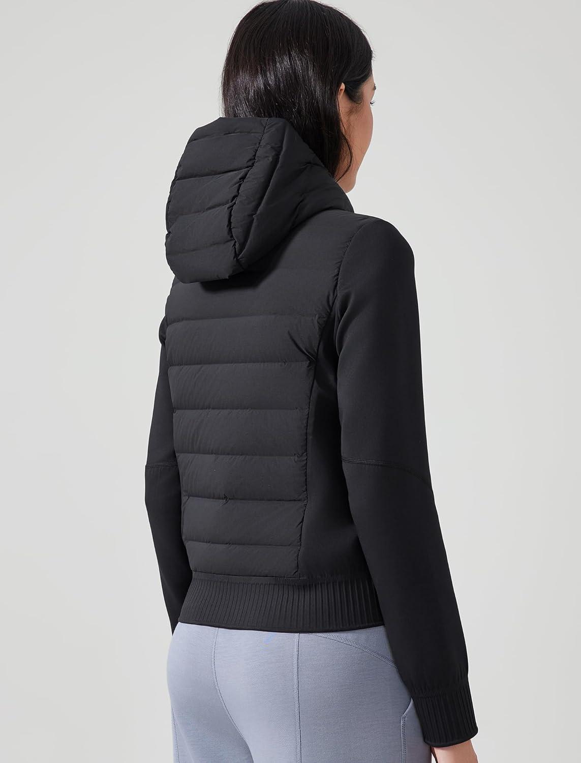 Yvette Women’s Lightweight Warm Puffer Jacket with Hood Full Zip Insulated Winter Running Coat with Pockets(Black)