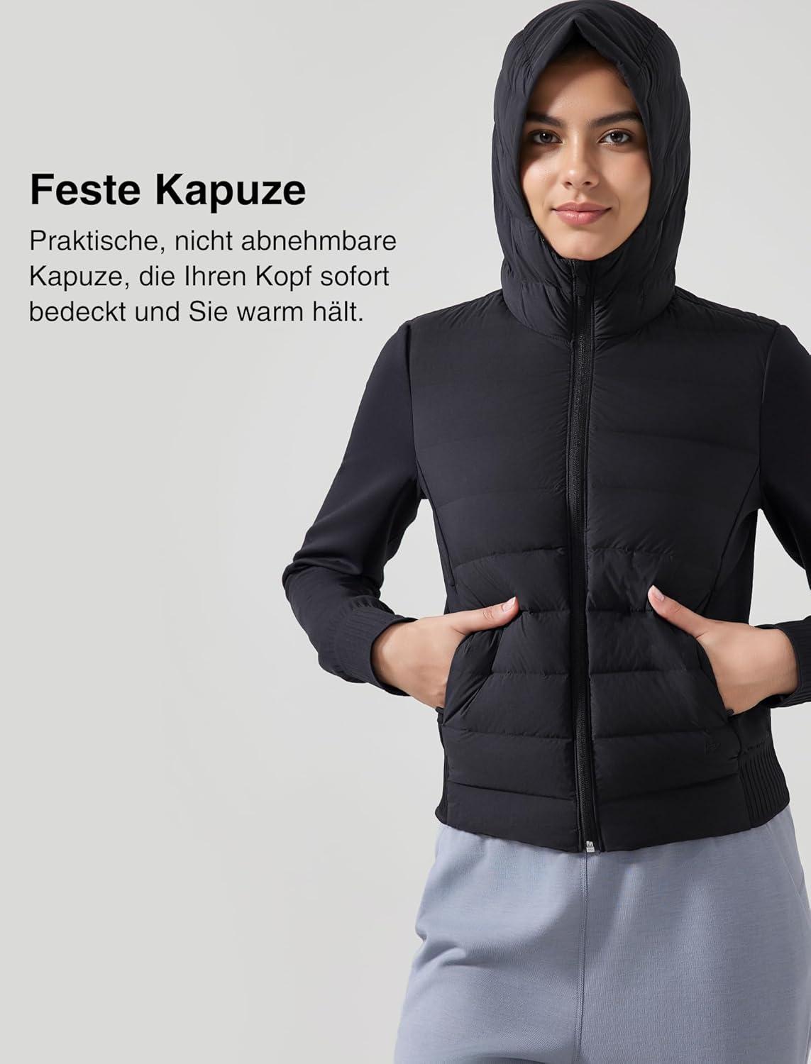 Yvette Women’s Lightweight Warm Puffer Jacket with Hood Full Zip Insulated Winter Running Coat with Pockets(Black)
