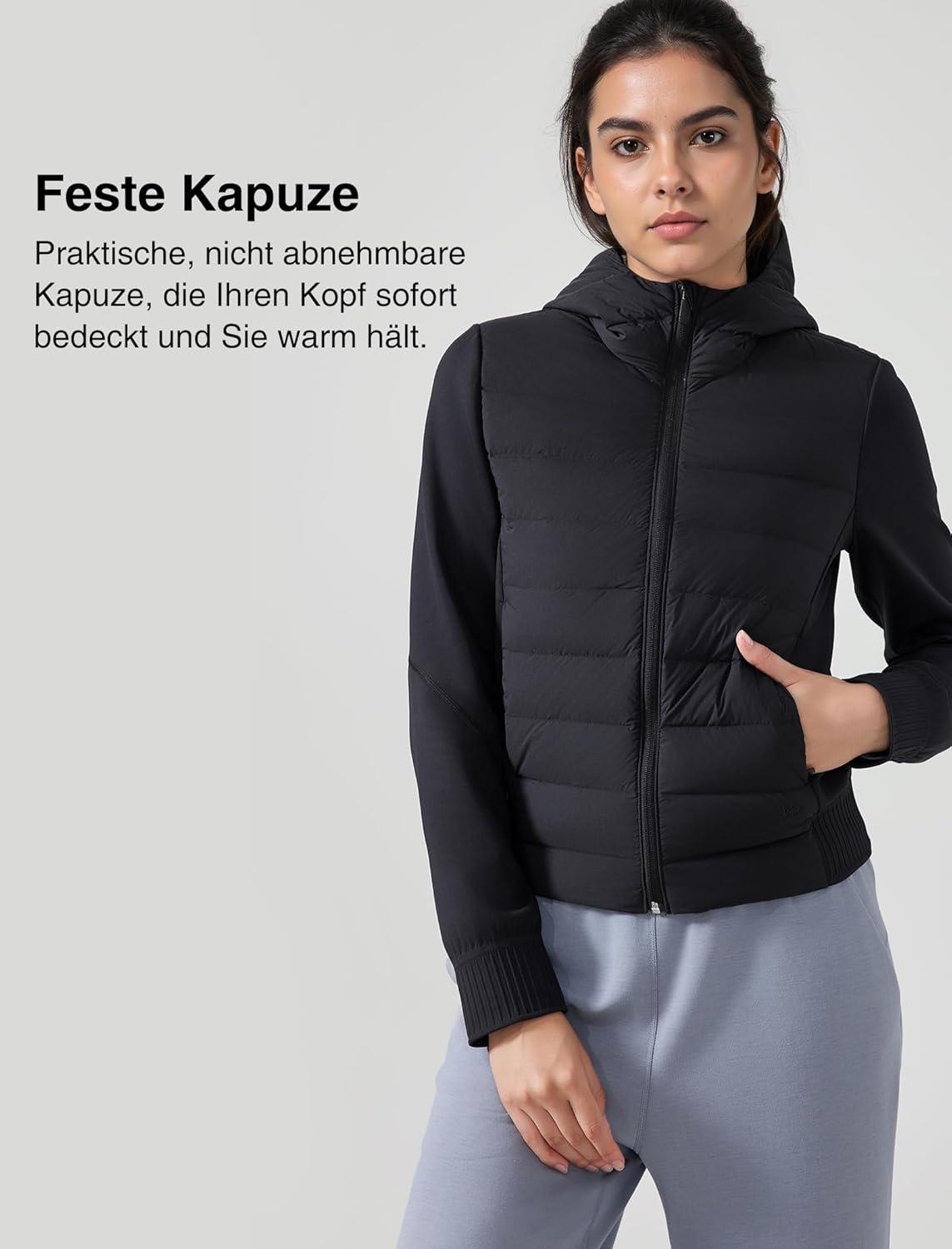 Yvette Women’s Lightweight Warm Puffer Jacket with Hood Full Zip Insulated Winter Running Coat with Pockets(Black)