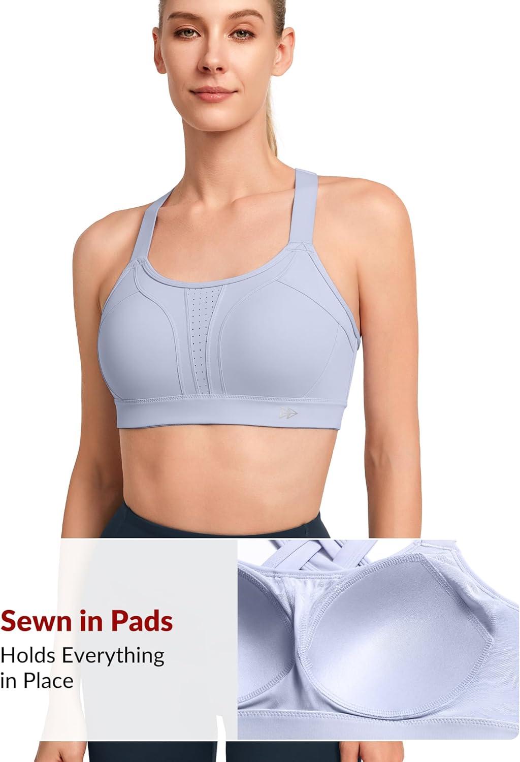 Yvette Sports Bra High Impact Adjustable Criss Cross Back, Full Support for Large Bust No Bounce(Purple)