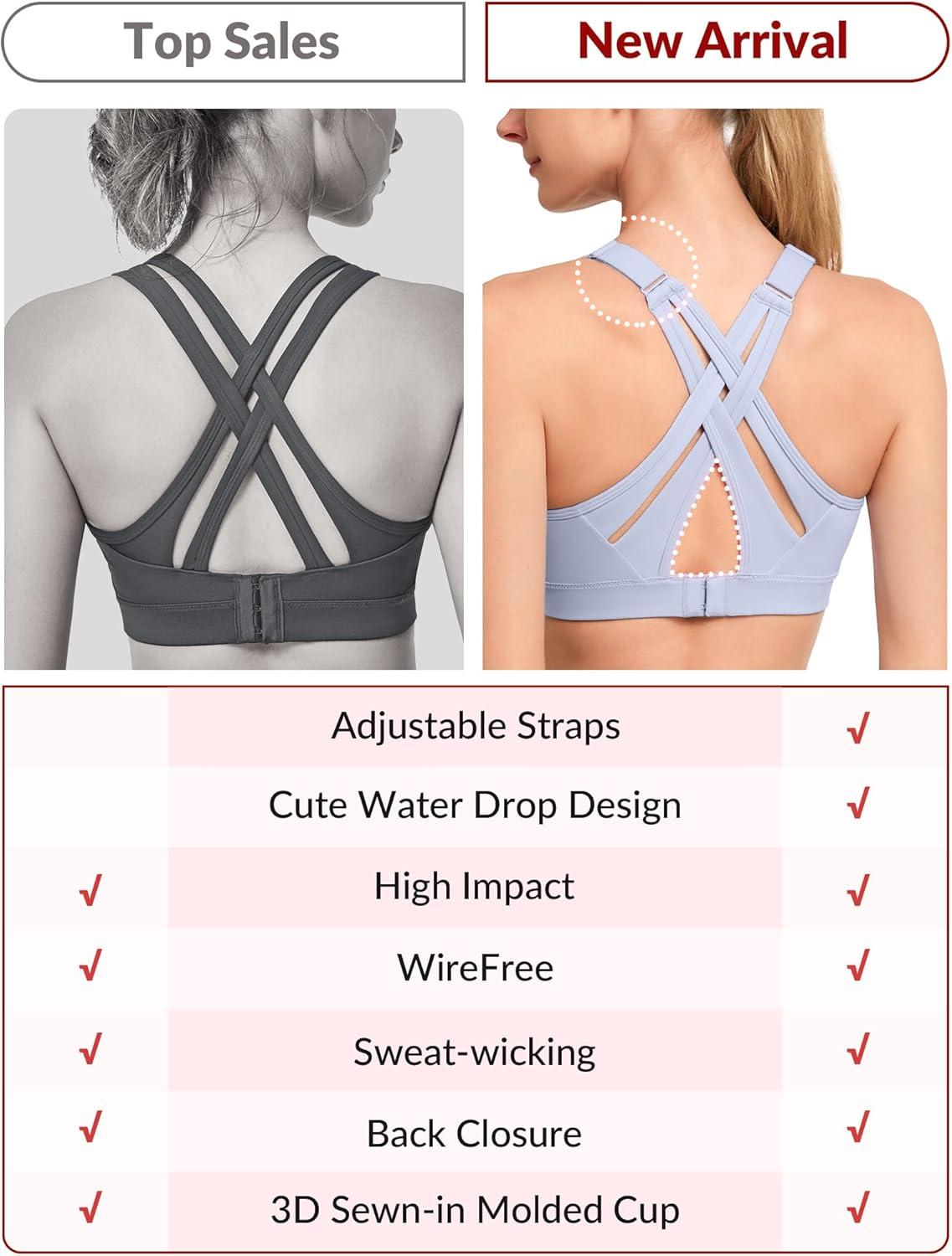 Yvette Sports Bra High Impact Adjustable Criss Cross Back, Full Support for Large Bust No Bounce(Purple)