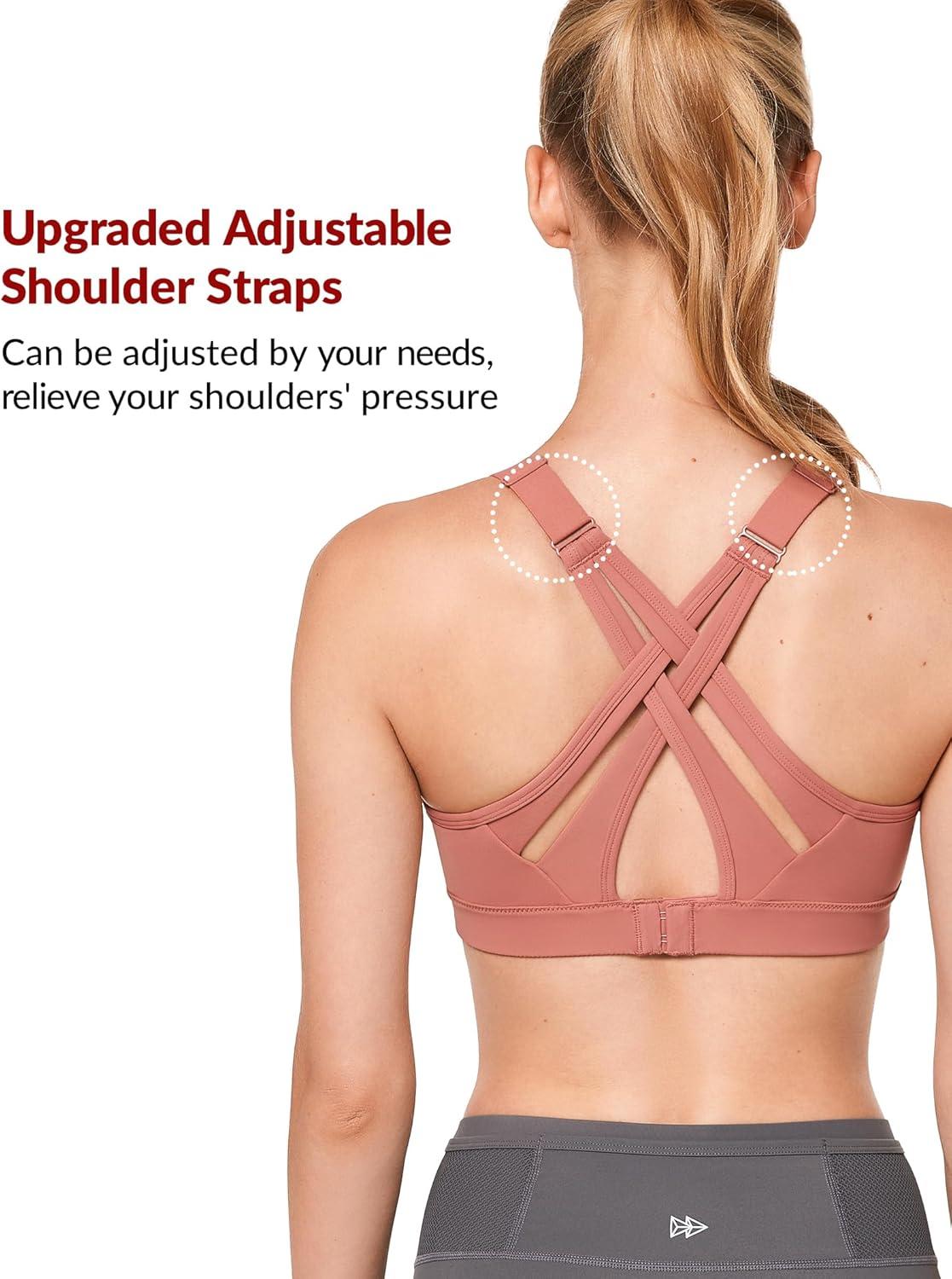 Yvette Sports Bra High Impact Adjustable Criss Cross Back, Full Support for Large Bust No Bounce(Rose Red)