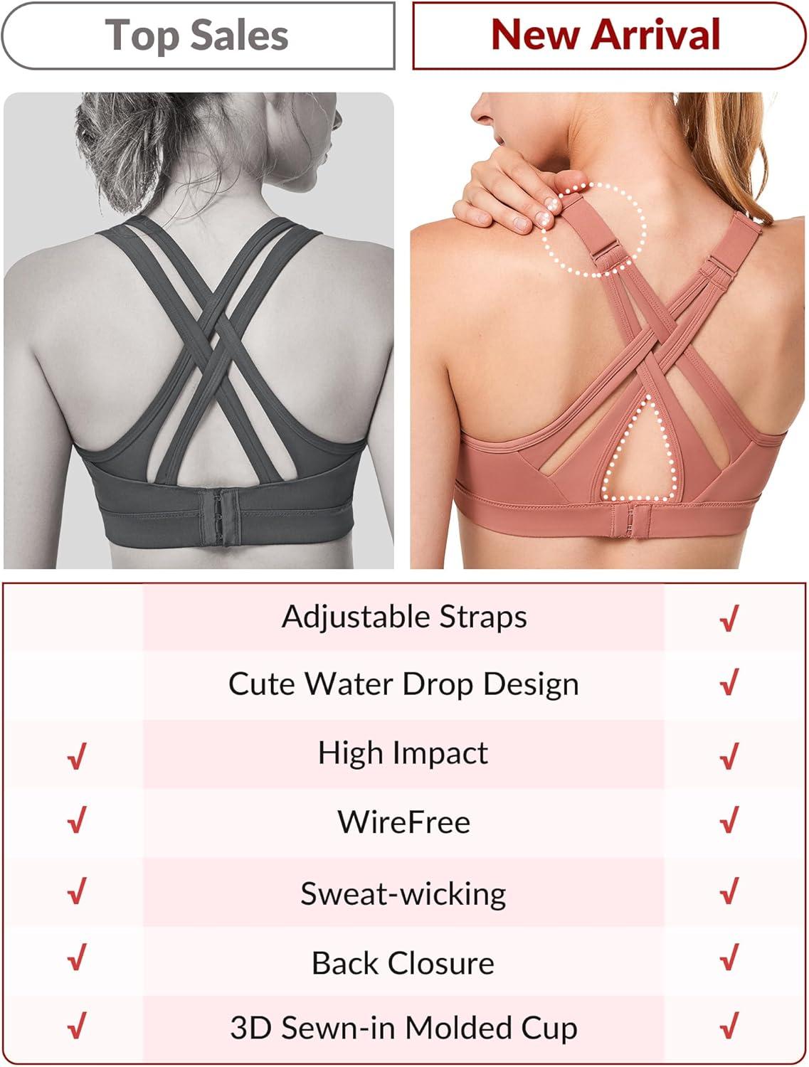 Yvette Sports Bra High Impact Adjustable Criss Cross Back, Full Support for Large Bust No Bounce(Rose Red)