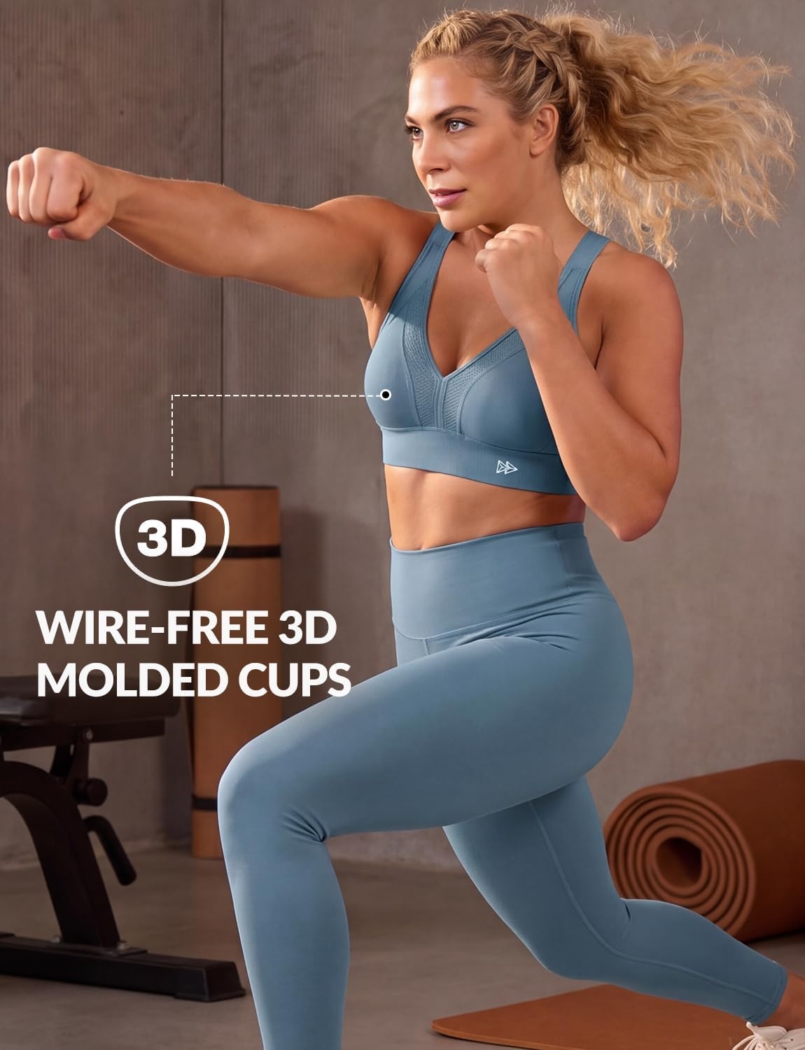 Yvette High Impact Sports Bra for Women, V-Neck Adjustable Cross Straps | Sewn-in Molded Cups, Sweat-wicking, Breathability for Large Busts, No-Shift Support for Running and Workouts(Lake Blue)