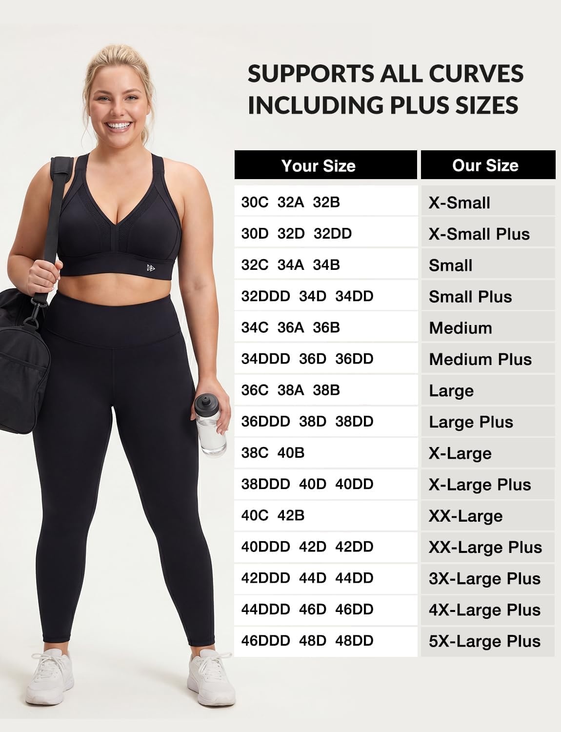 Yvette High Impact Sports Bra for Women, V-Neck Adjustable Cross Straps | Sewn-in Molded Cups, Sweat-wicking, Breathability for Large Busts, No-Shift Support for Running and Workouts(Black)