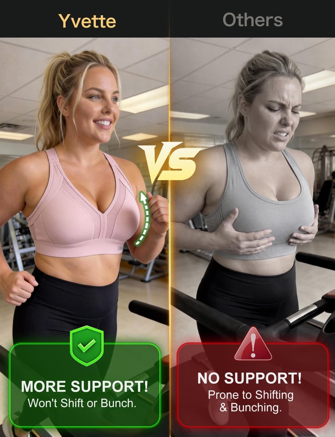 Yvette High Impact Sports Bra for Women, V-Neck Adjustable Cross Straps | Sewn-in Molded Cups, Sweat-wicking, Breathability for Large Busts, No-Shift Support for Running and Workouts(Water Pink)