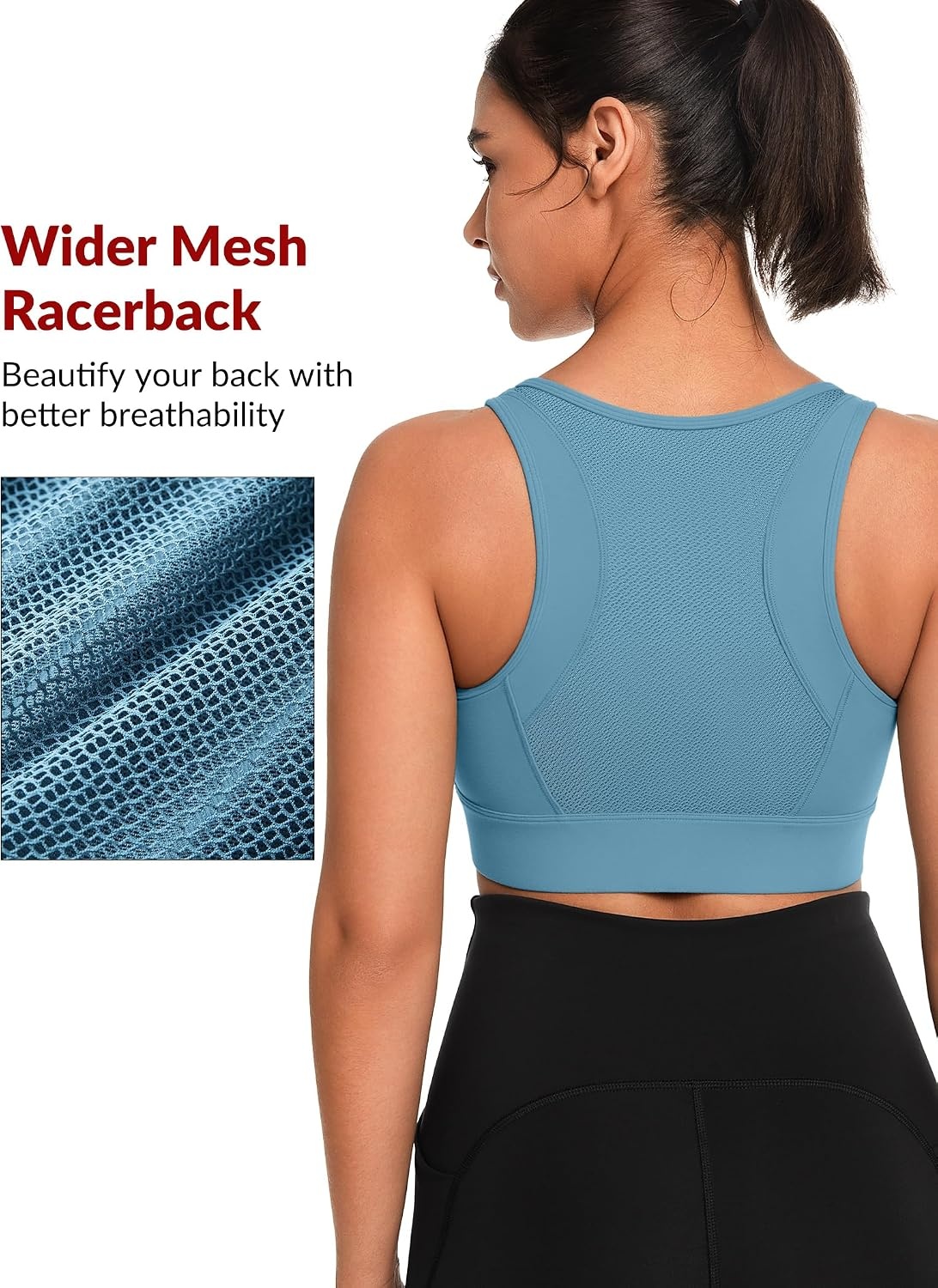 Yvette Front Closure High Impact Sports Bra for Women | Cup Sizes A to DDD Up to 5XL, Sewn in Pads, No Underwire, Breathable Fabric Moisture-Wicking, Easy on and off, Full Coverage(Lake Blue)