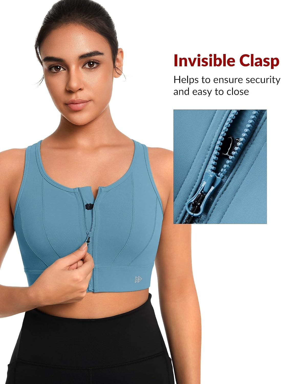 Yvette Front Closure High Impact Sports Bra for Women | Cup Sizes A to DDD Up to 5XL, Sewn in Pads, No Underwire, Breathable Fabric Moisture-Wicking, Easy on and off, Full Coverage(Lake Blue)
