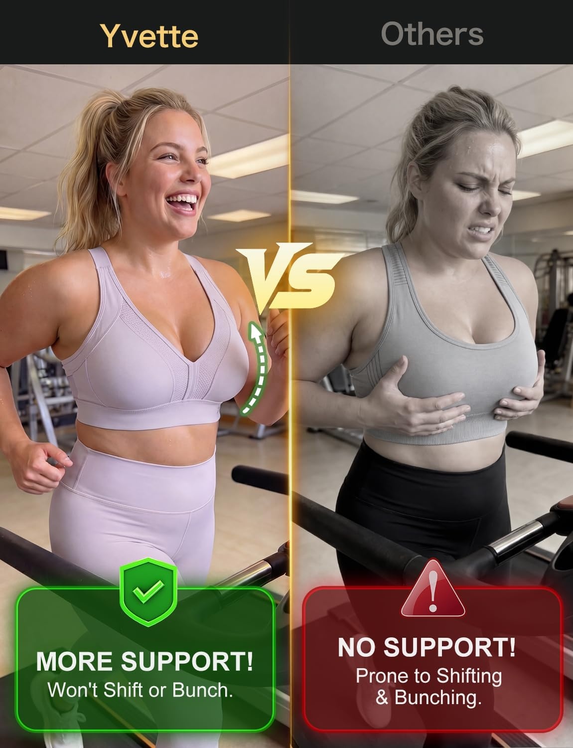 Yvette High Impact Sports Bra for Women, V-Neck Adjustable Cross Straps | Sewn-in Molded Cups, Sweat-wicking, Breathability for Large Busts, No-Shift Support for Running and Workouts(Light Purple)