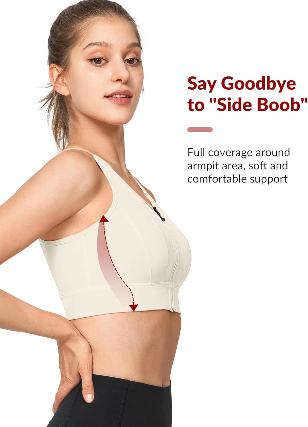 Yvette Front Closure High Impact Sports Bra for Women | Cup Sizes A to DDD Up to 5XL, Sewn in Pads, No Underwire, Breathable Fabric Moisture-Wicking, Easy on and off, Full Coverage(Ivory)