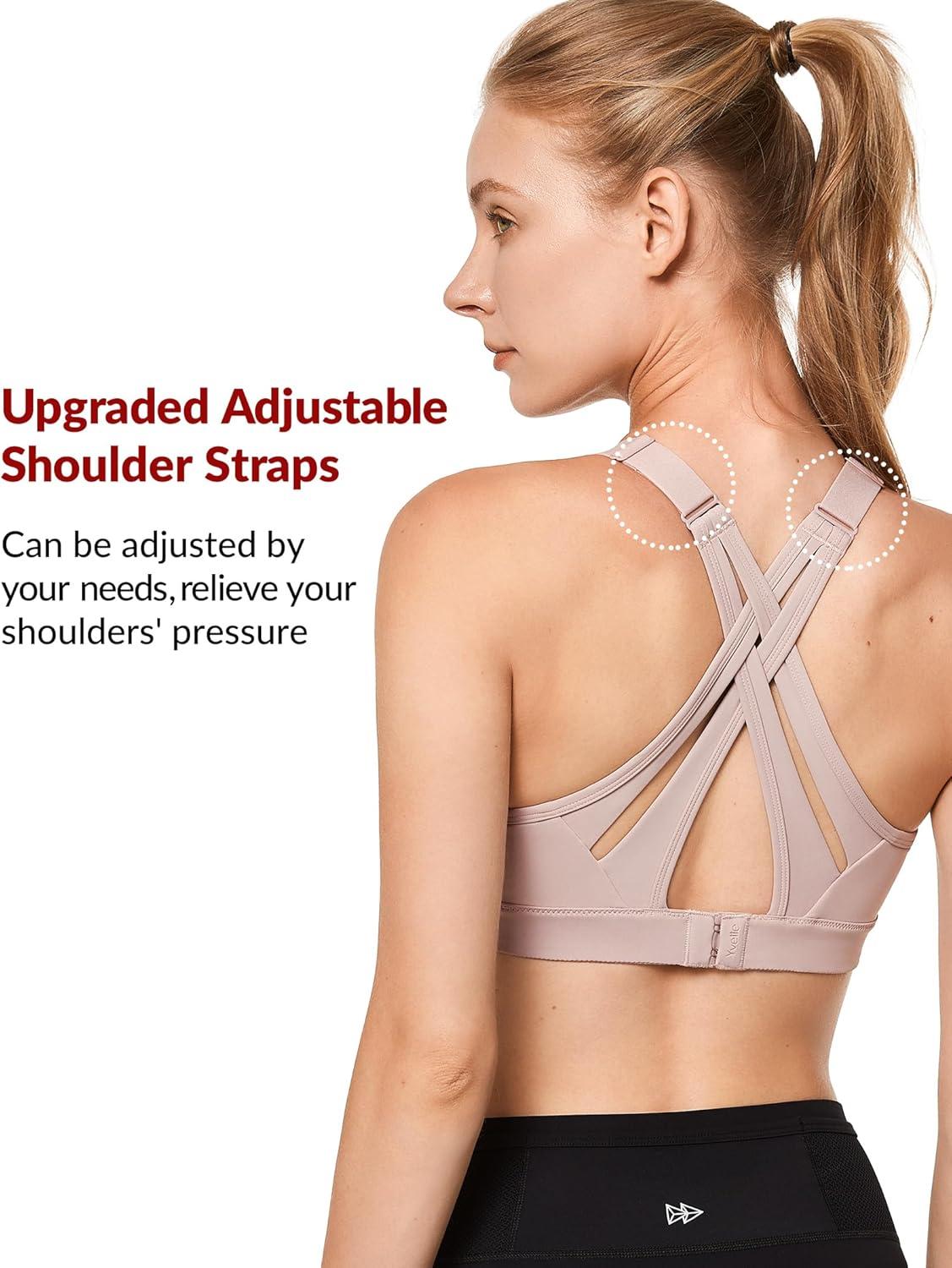 Yvette Sports Bra High Impact Adjustable Criss Cross Back, Full Support for Large Bust No Bounce(Pink)