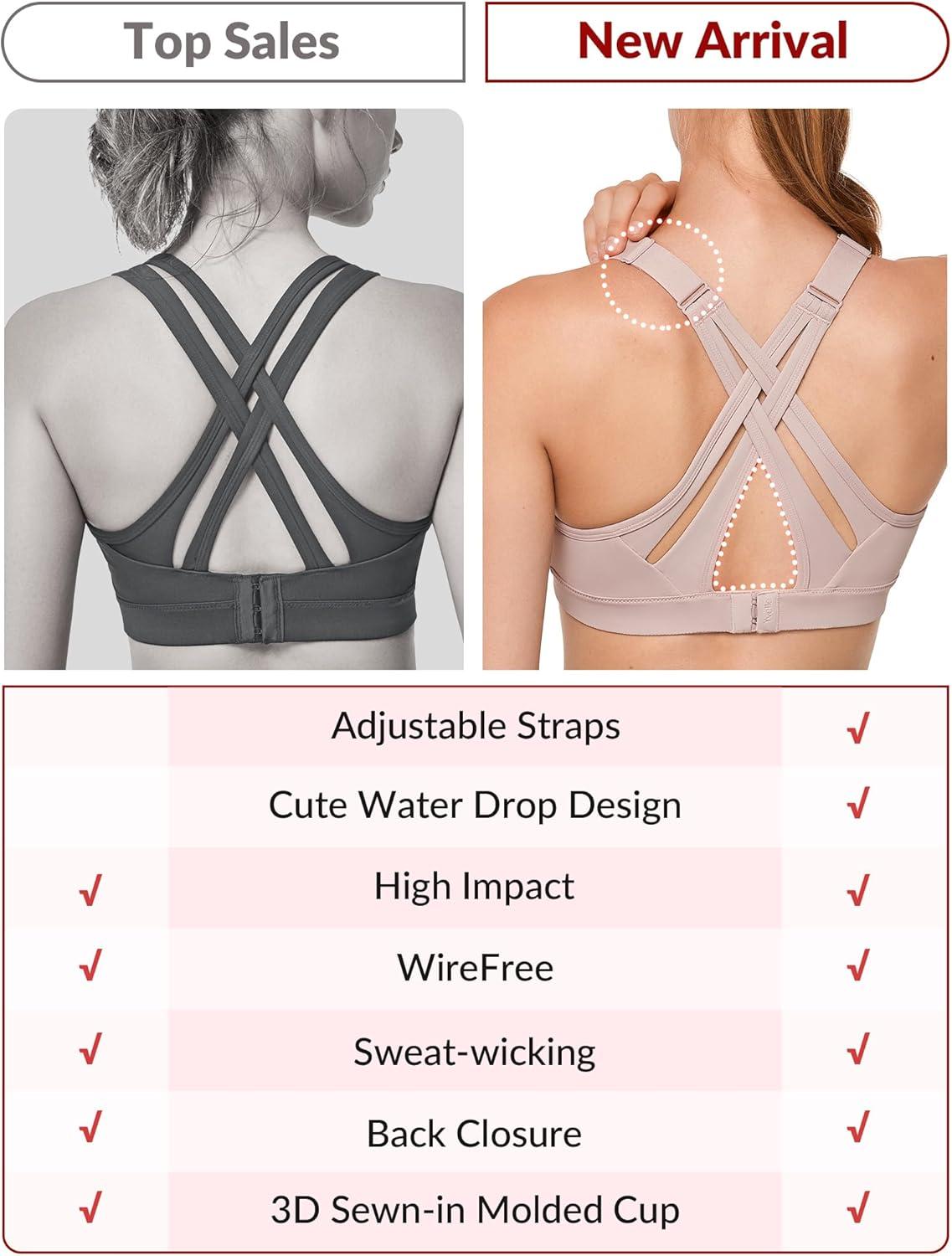 Yvette Sports Bra High Impact Adjustable Criss Cross Back, Full Support for Large Bust No Bounce(Pink)