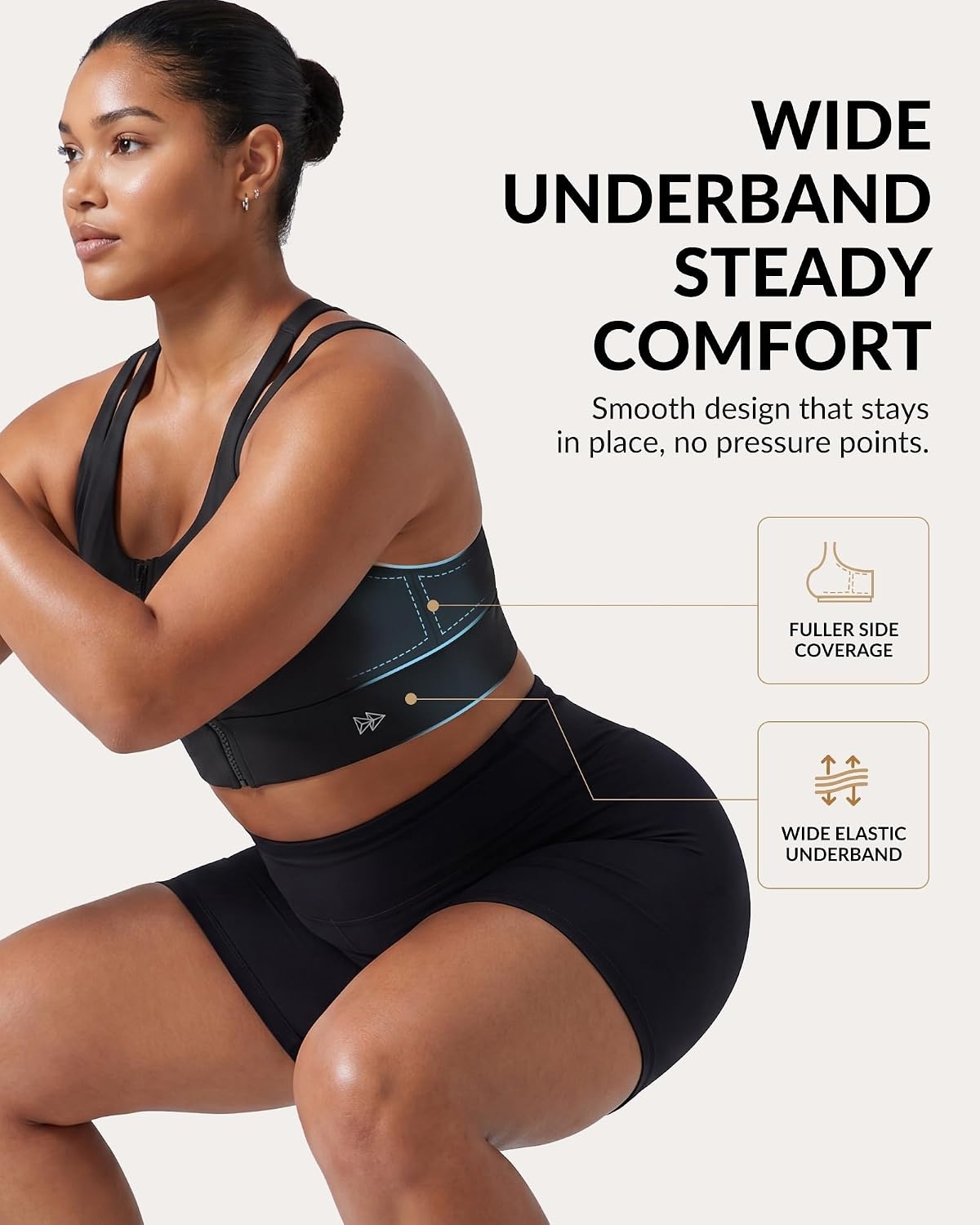 Yvette Front Zip Sports Bra for Women High Impact, Wireless Racerback Workout Bra with Wide Band for Running Gym HIIT(Black)