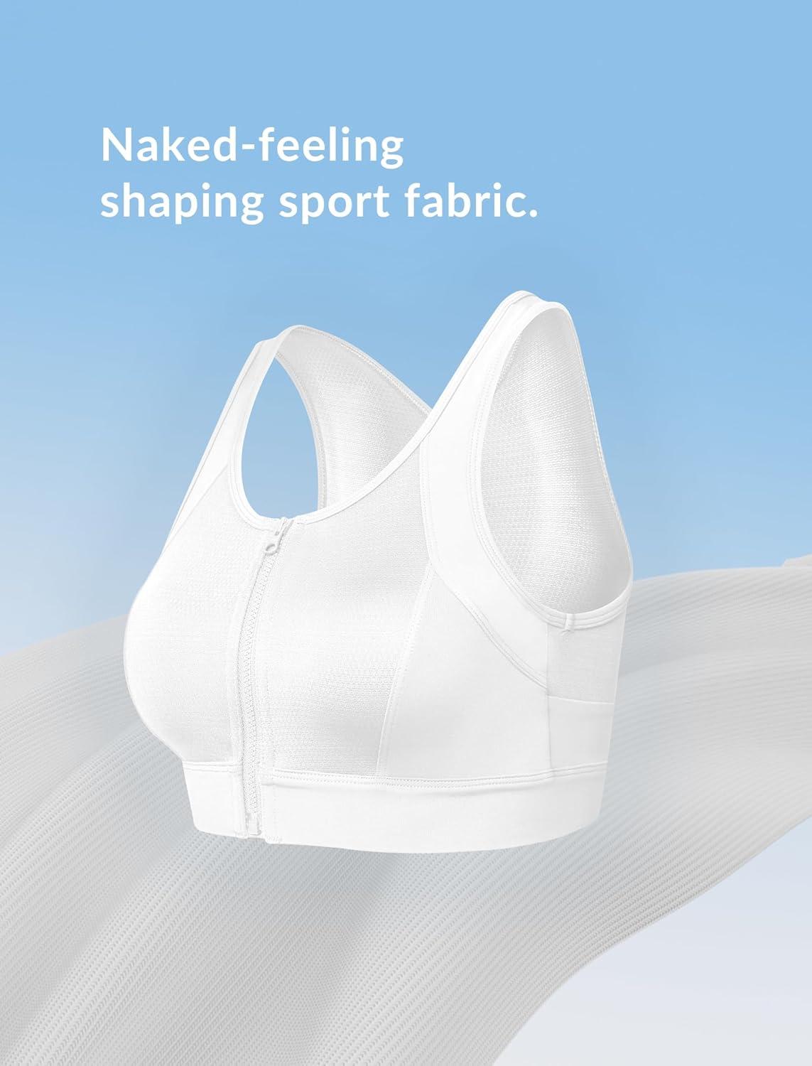 Yvette Front Zip Sports Bras for Women High Impact Supportive Mesh Back Bra for Running(White)