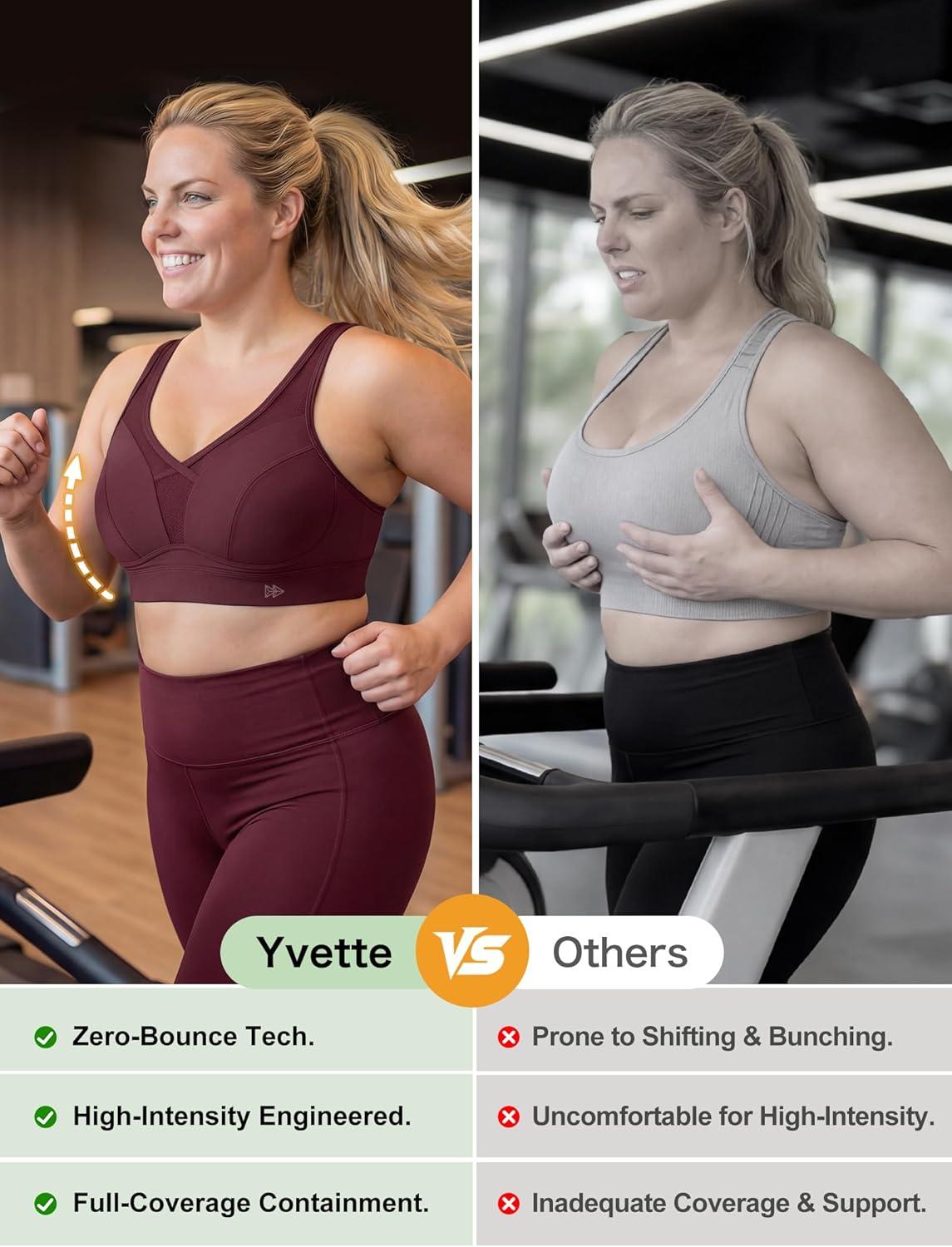 Yvette Sports Bras for Women with Adjustable Straps High Impact Support Running Bra Wireless Front Cross Plus Size Workout(Burgundy)