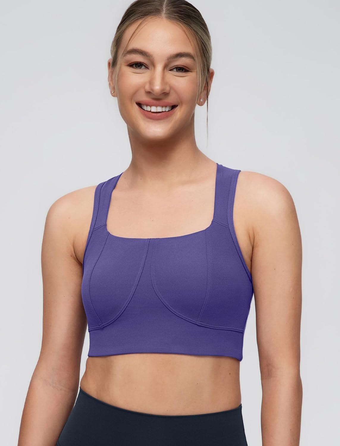 Yvette Yoga Bra Racerback & Mesh Panels Square Neck Fixed Cups Sports Bra for Women Light Support Workout Tank Top(Blue)
