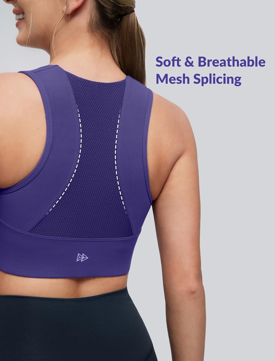 Yvette Yoga Bra Racerback & Mesh Panels Square Neck Fixed Cups Sports Bra for Women Light Support Workout Tank Top(Blue)
