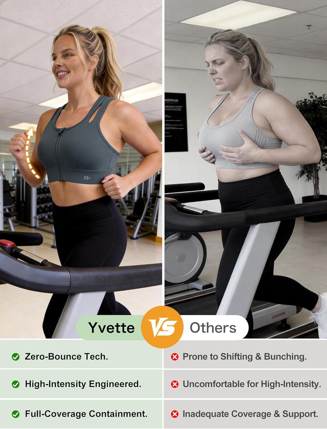 Yvette Sports Bras for Women High Impact Support, Front Zipper Running Bra Plus Size, No Bounce with Racerback & Sewn in Pads(Haze Blue)