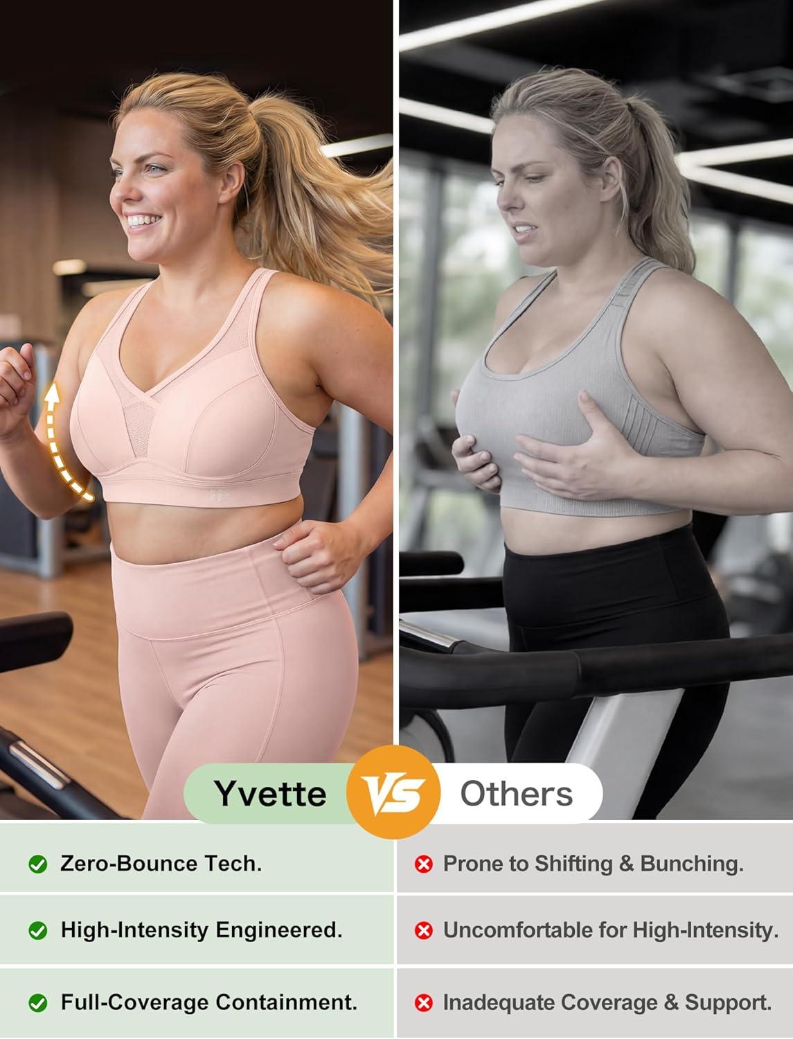 Yvette Sports Bras for Women with Adjustable Straps High Impact Support Running Bra Wireless Front Cross Plus Size Workout(Pink)