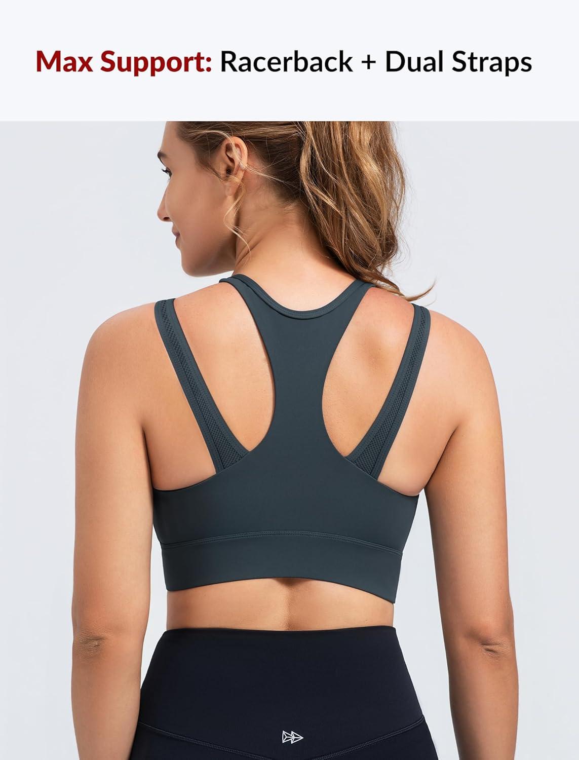 Yvette Front Closure High Support Sports Bras for Women Double Straps Plus Size Sports Bra with Sewn in Pads(Haze Blue)