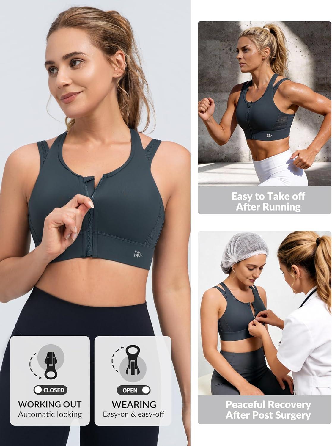 Yvette Front Closure High Support Sports Bras for Women Double Straps Plus Size Sports Bra with Sewn in Pads(Haze Blue)