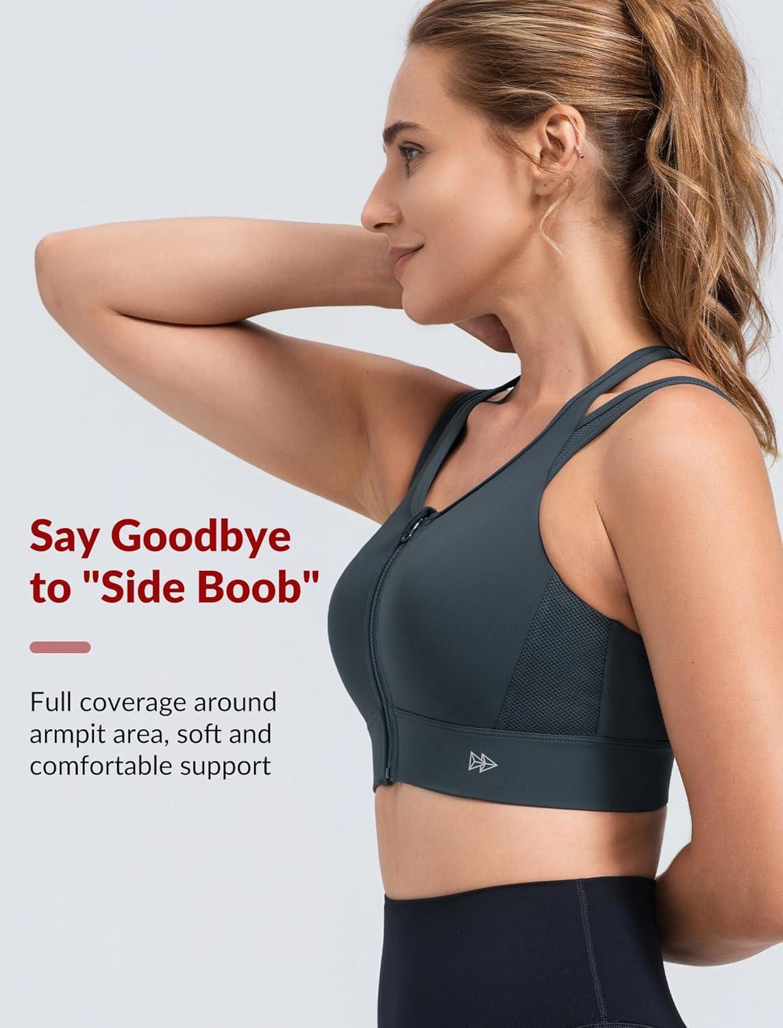 Yvette Front Closure High Support Sports Bras for Women Double Straps Plus Size Sports Bra with Sewn in Pads(Haze Blue)