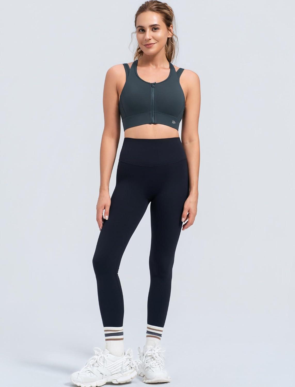 Yvette Front Closure High Support Sports Bras for Women Double Straps Plus Size Sports Bra with Sewn in Pads(Haze Blue)