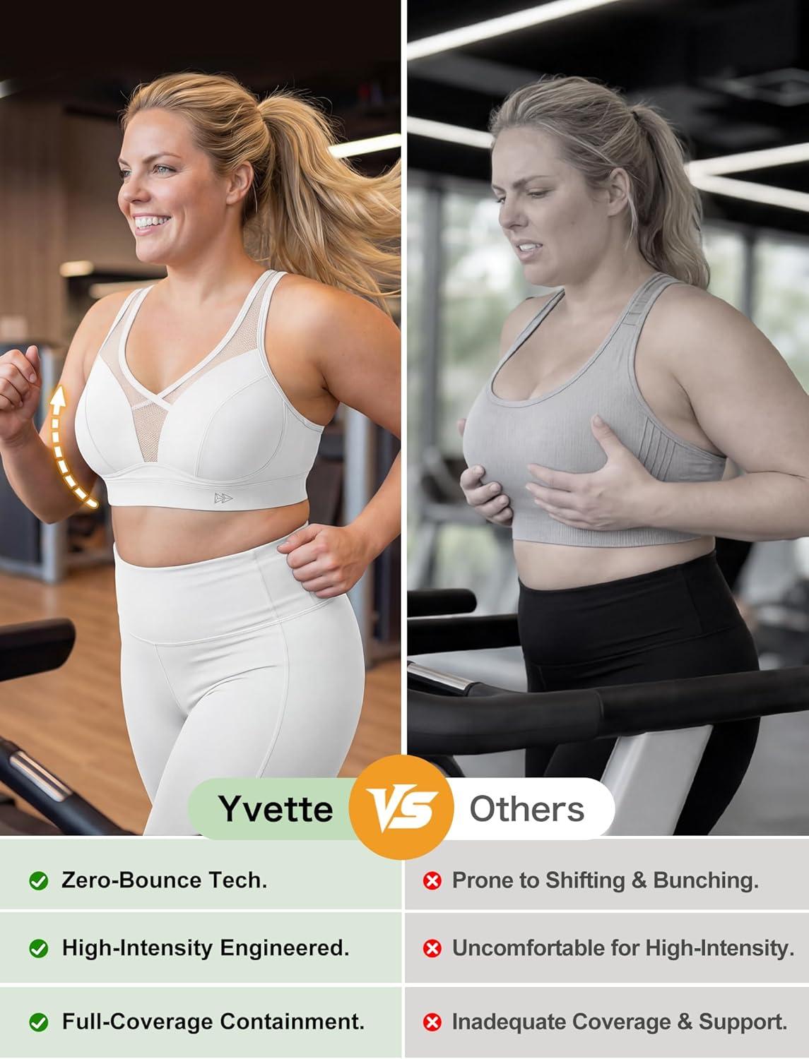 Yvette Sports Bras for Women with Adjustable Straps High Impact Support Running Bra Wireless Front Cross Plus Size Workout(White)