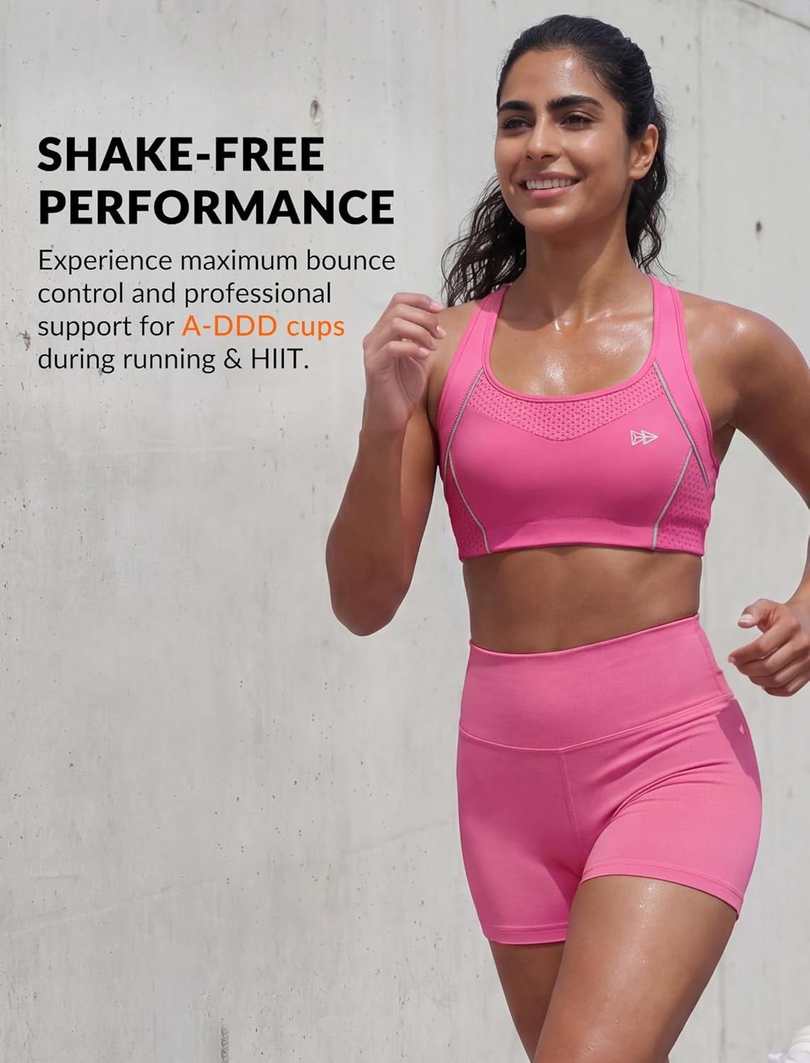 Yvette High Impact Sports Bras for Women Sewn-in Pads Racerback Workout Bra for Running HIIT Large Breast Support A-DDD Cups(Rose Red)