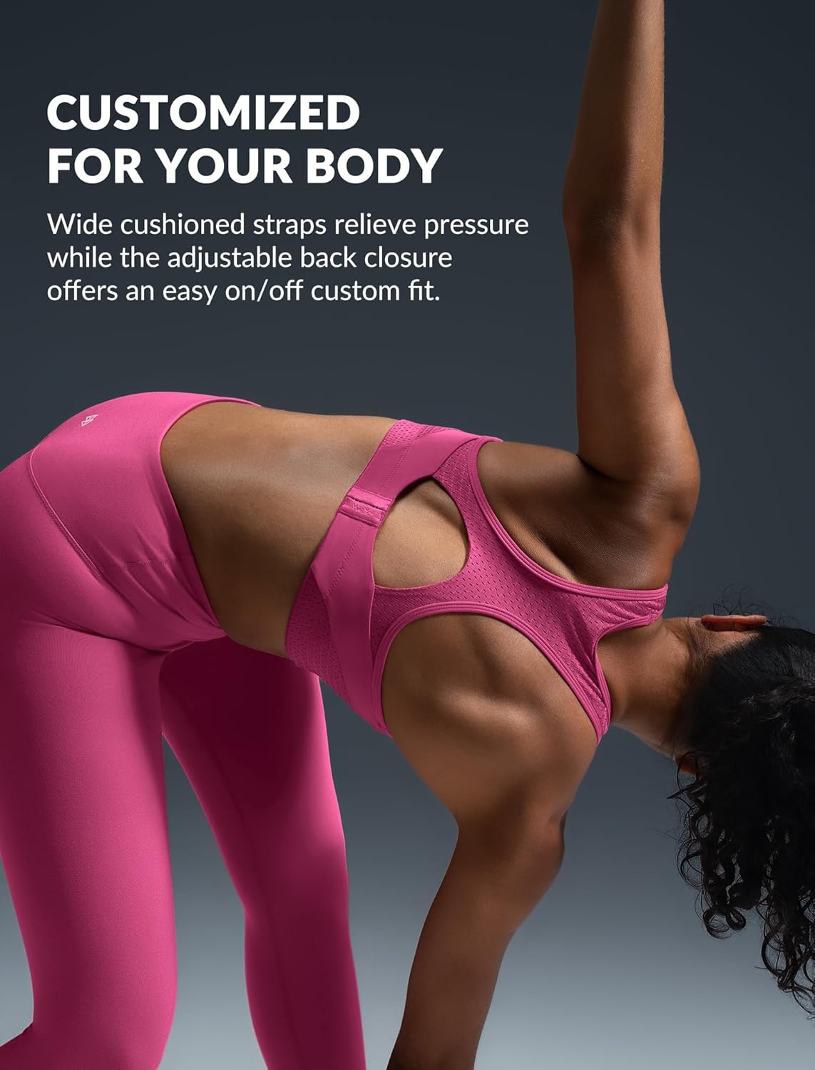 Yvette High Impact Sports Bras for Women Sewn-in Pads Racerback Workout Bra for Running HIIT Large Breast Support A-DDD Cups(Rose Red)