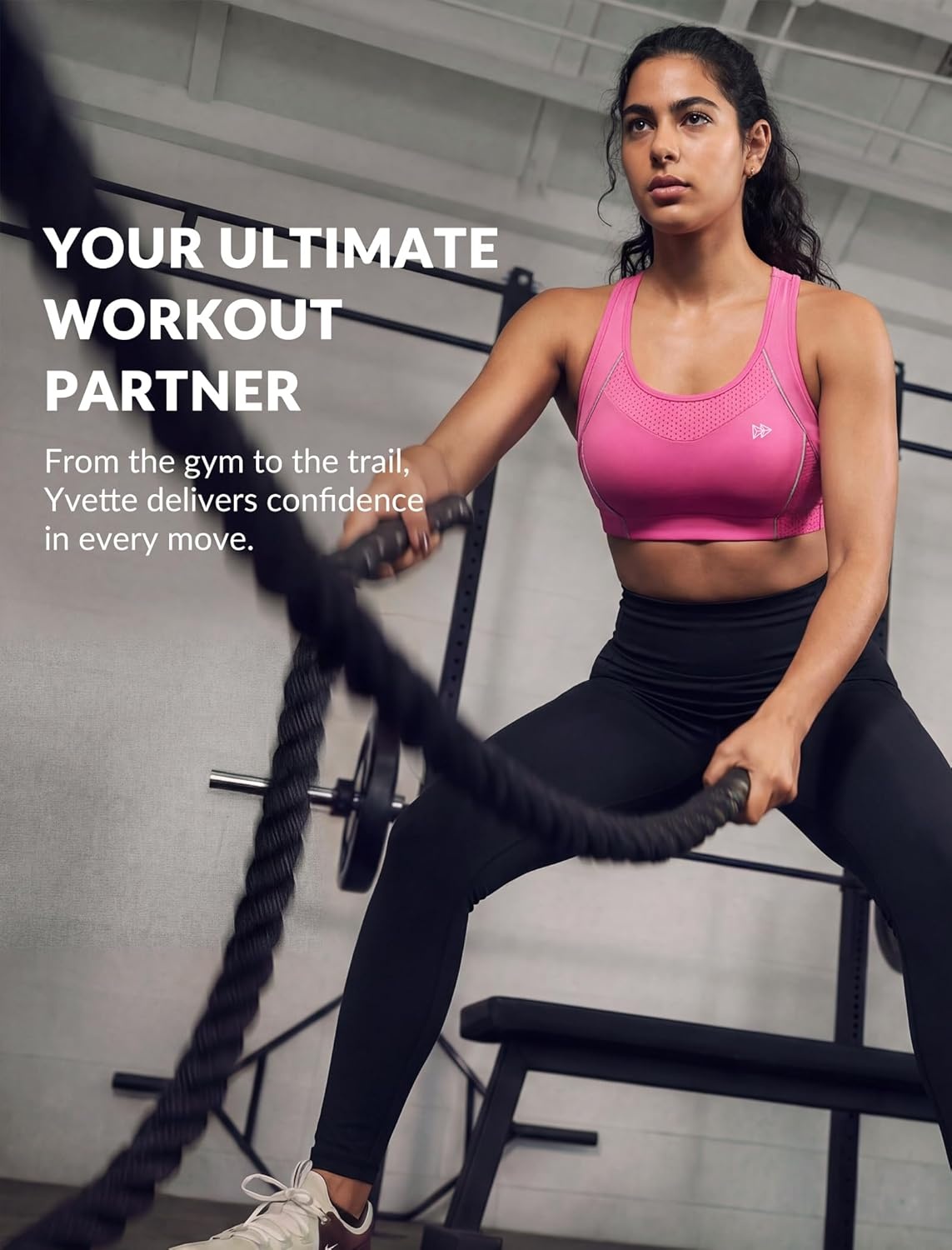 Yvette High Impact Sports Bras for Women Sewn-in Pads Racerback Workout Bra for Running HIIT Large Breast Support A-DDD Cups(Rose Red)