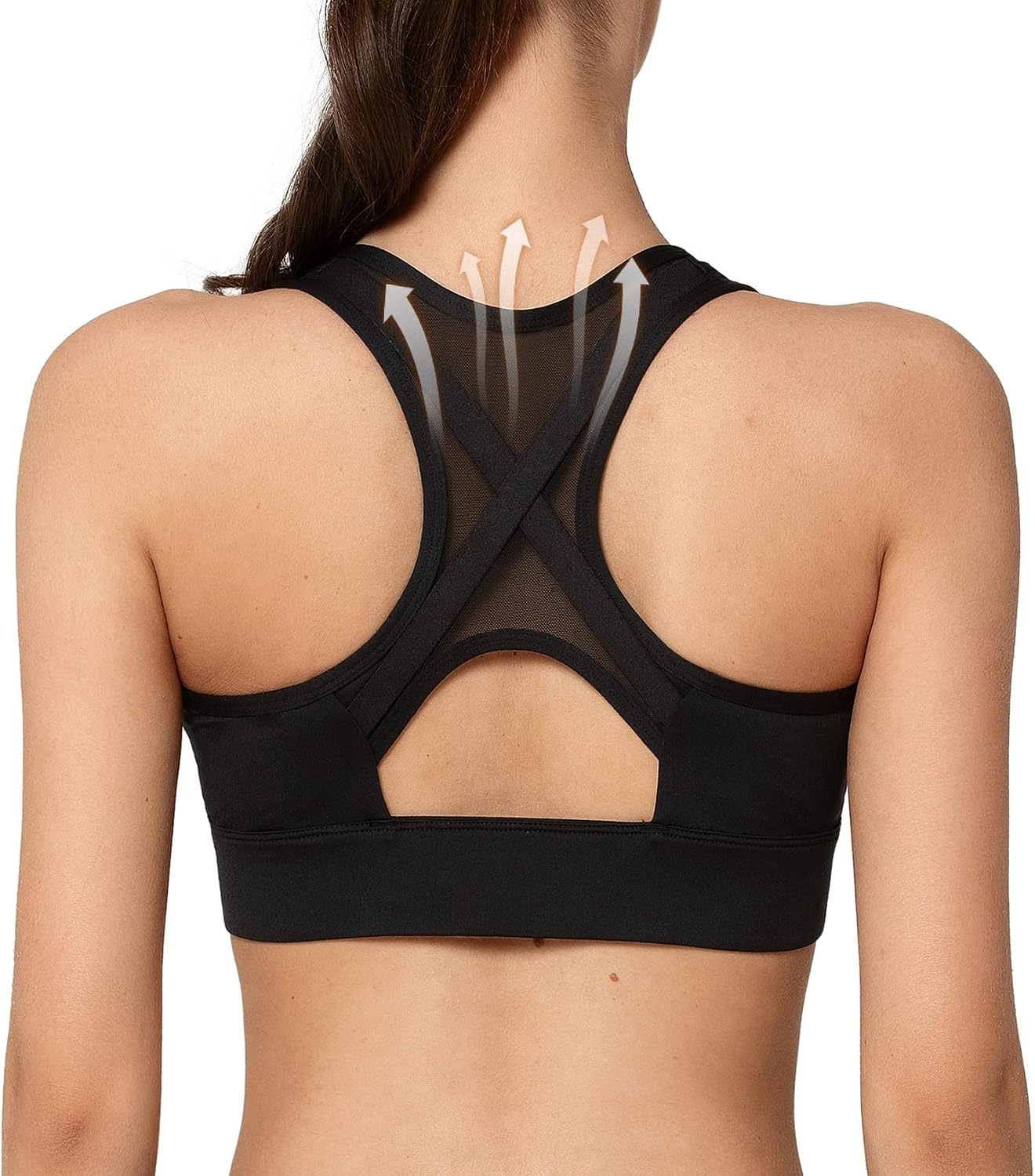 Yvette High Impact Zip Front Sports Bra for Women | Supportive, Breathable Mesh Racerback, Nonremovable Cups, Wireless, Easy on and off, Running(Black)