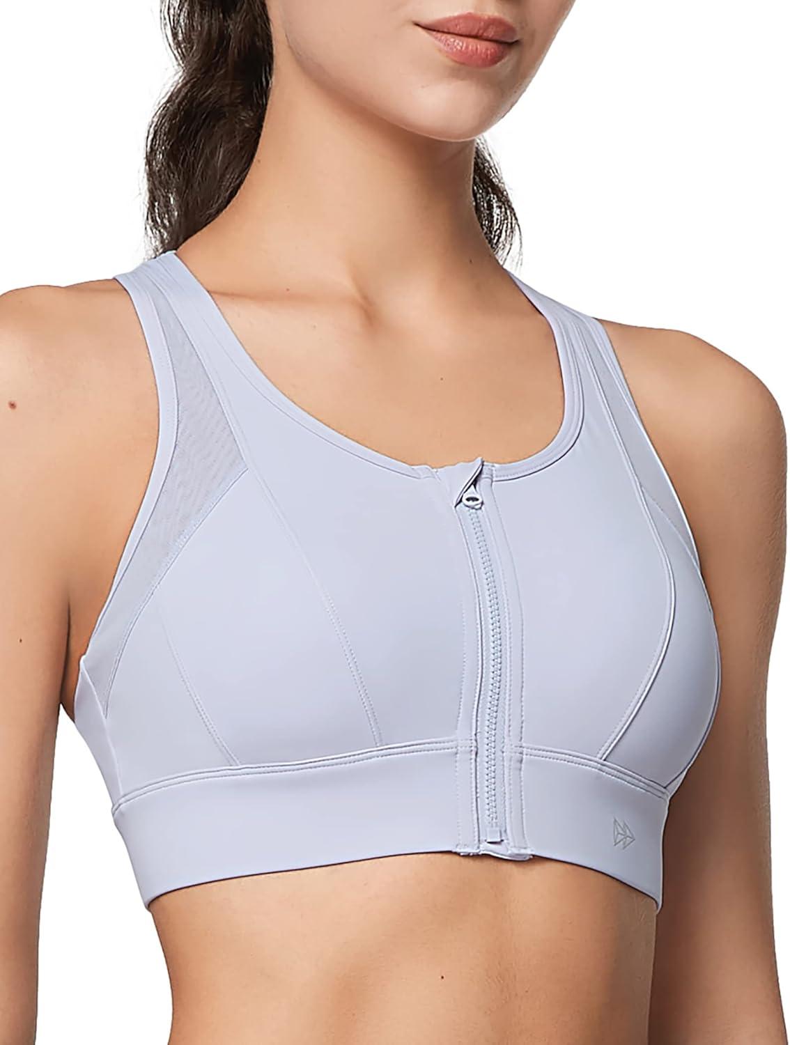 Yvette High Impact Zip Front Sports Bra Mesh Racerback Workout High Support Sports Bras for Women Large Breasts(Pastel Purple)