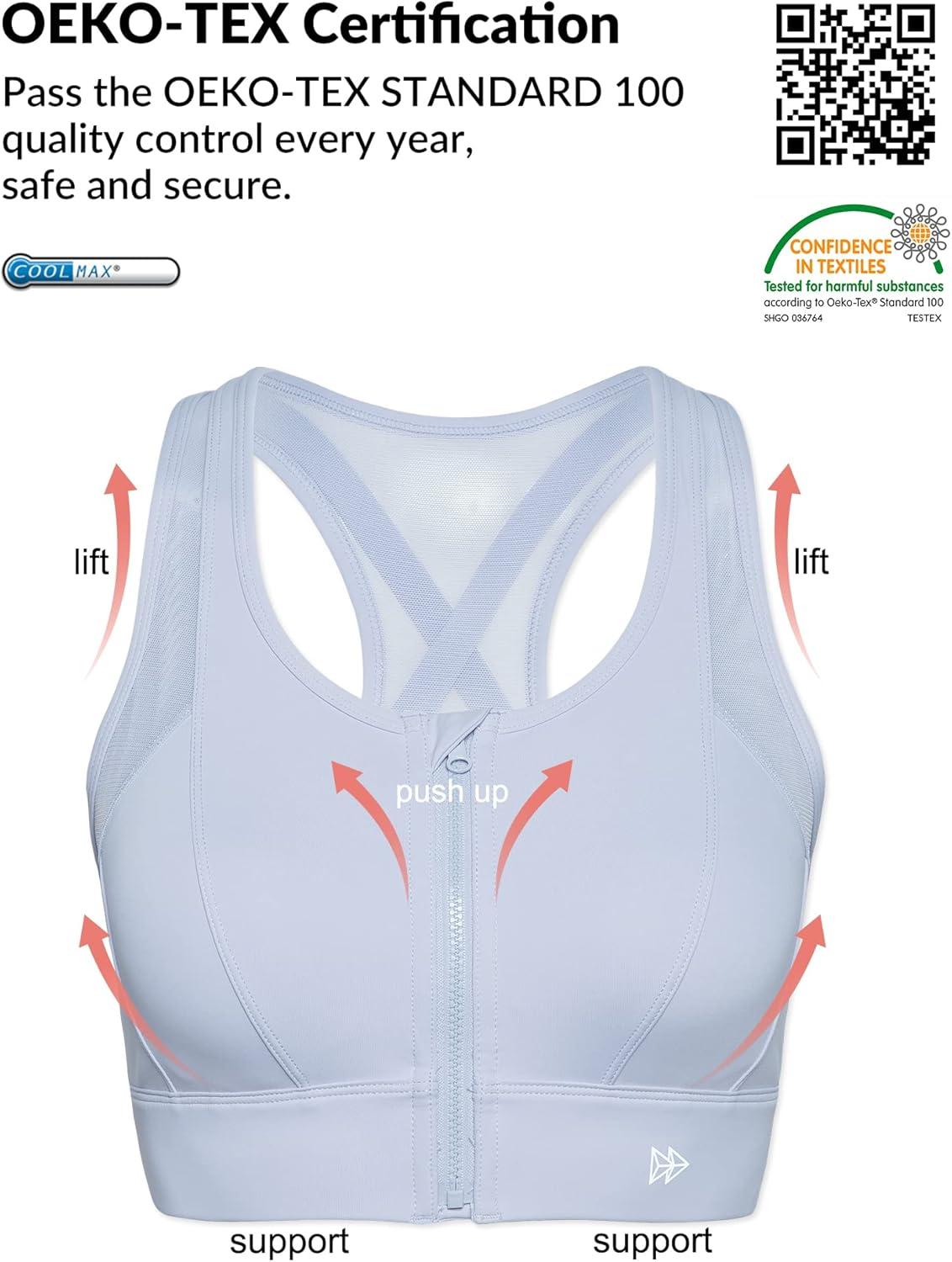 Yvette High Impact Zip Front Sports Bra Mesh Racerback Workout High Support Sports Bras for Women Large Breasts(Pastel Purple)