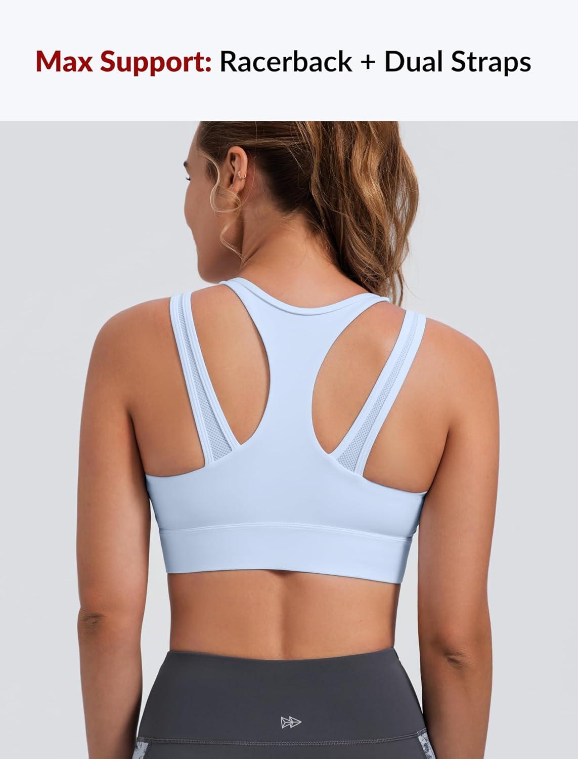 Yvette Front Closure High Support Sports Bras for Women Double Straps Plus Size Sports Bra with Sewn in Pads(Blue)