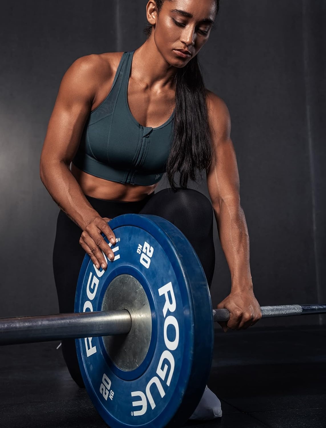 Yvette High Impact Zip Front Sports Bra for Women | Supportive, Breathable Mesh Racerback, Nonremovable Cups, Wireless, Easy on and off, Running(Navy)