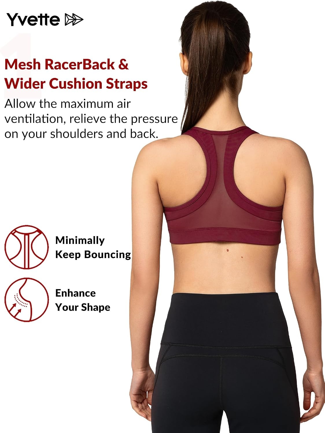 Yvette Zip Front Sports Bra High Impact Running | Secure Locking Zipper,Fixed Non-Slip Pads,Breathable,Wireless Comfort,Full Coverage,Plus Size Friendly,Gym Workout,Fitness(Burgundy)