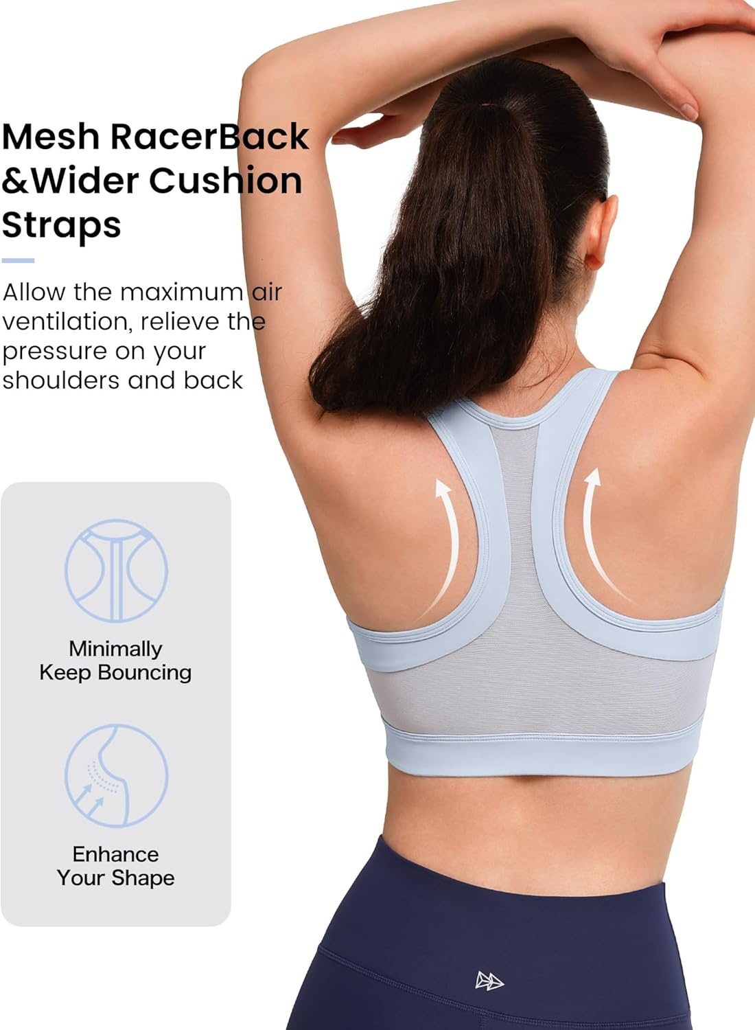 Yvette Zip Front Sports Bra High Impact Running | Secure Locking Zipper,Fixed Non-Slip Pads,Breathable,Wireless Comfort,Full Coverage,Plus Size Friendly,Gym Workout,Fitness(Light Blue)