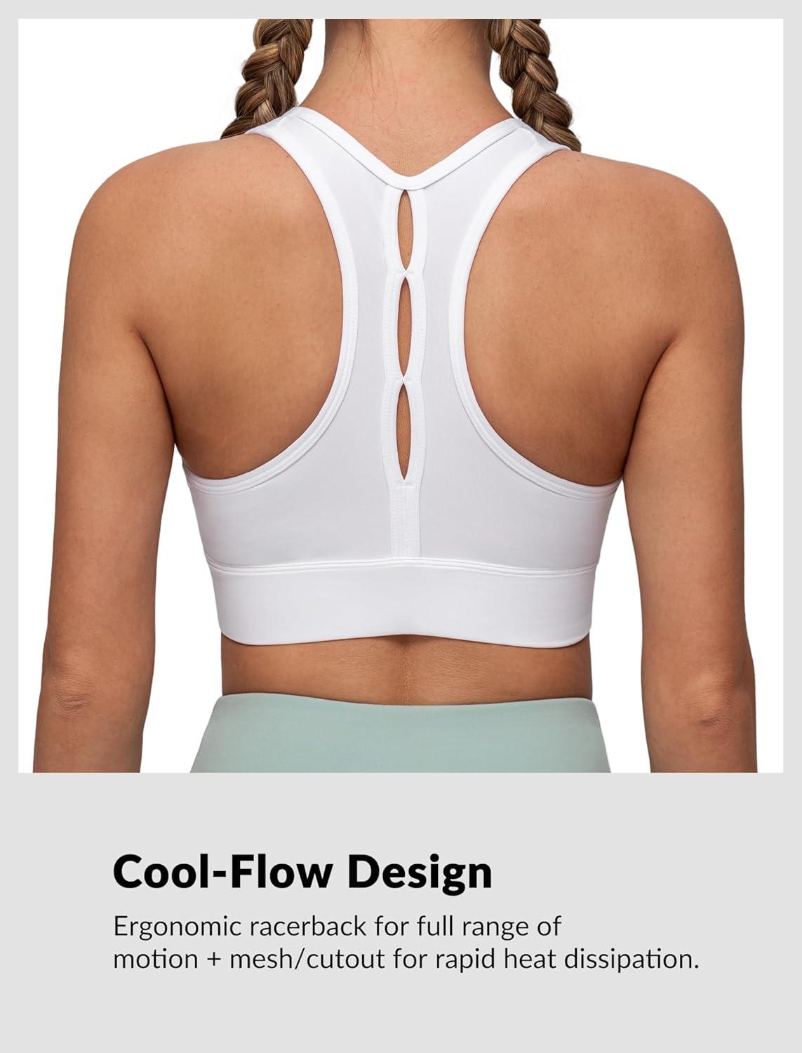 Yvette Sports Bras for Women High Impact Support, Front Zipper Running Bra Plus Size, No Bounce with Racerback & Sewn in Pads(White)