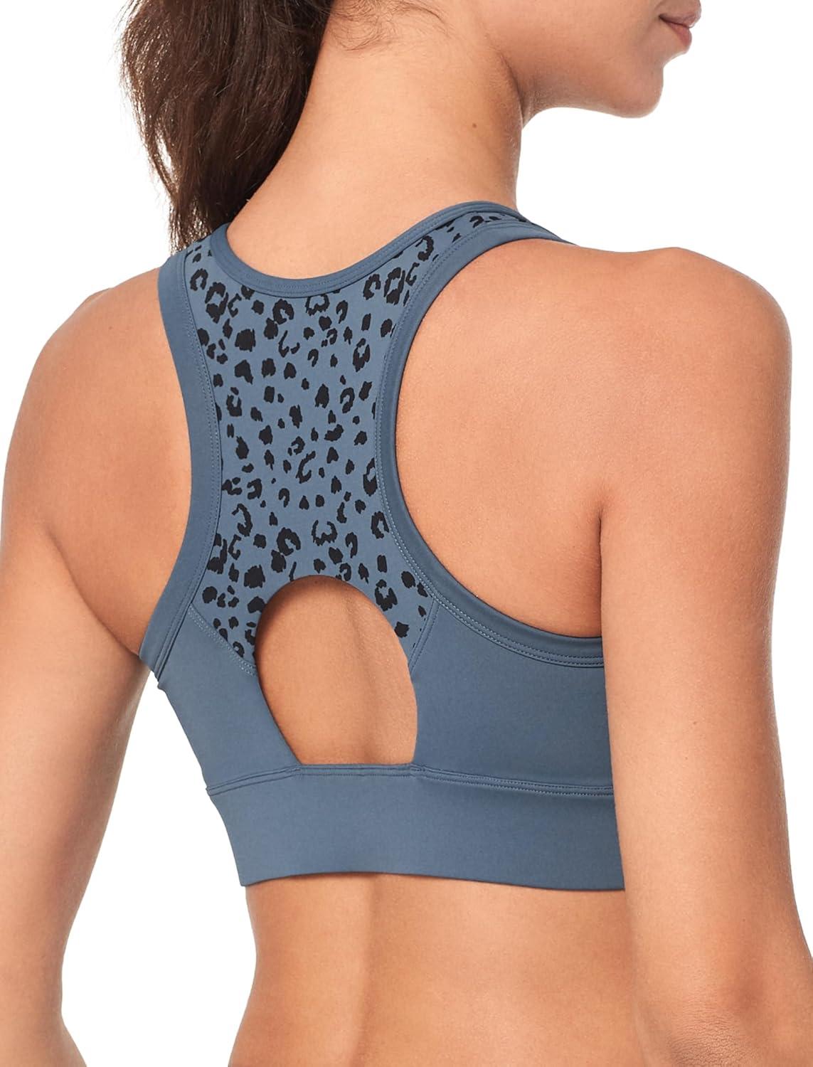 Yvette Front Closure High Support Sports Bras for Women Double Straps Plus Size Sports Bra with Sewn in Pads(Blue Leopard Print)