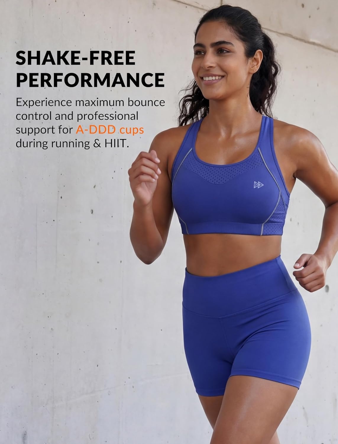 Yvette High Impact Sports Bras for Women Sewn-in Pads Racerback Workout Bra for Running HIIT Large Breast Support A-DDD Cups(Royal Blue)
