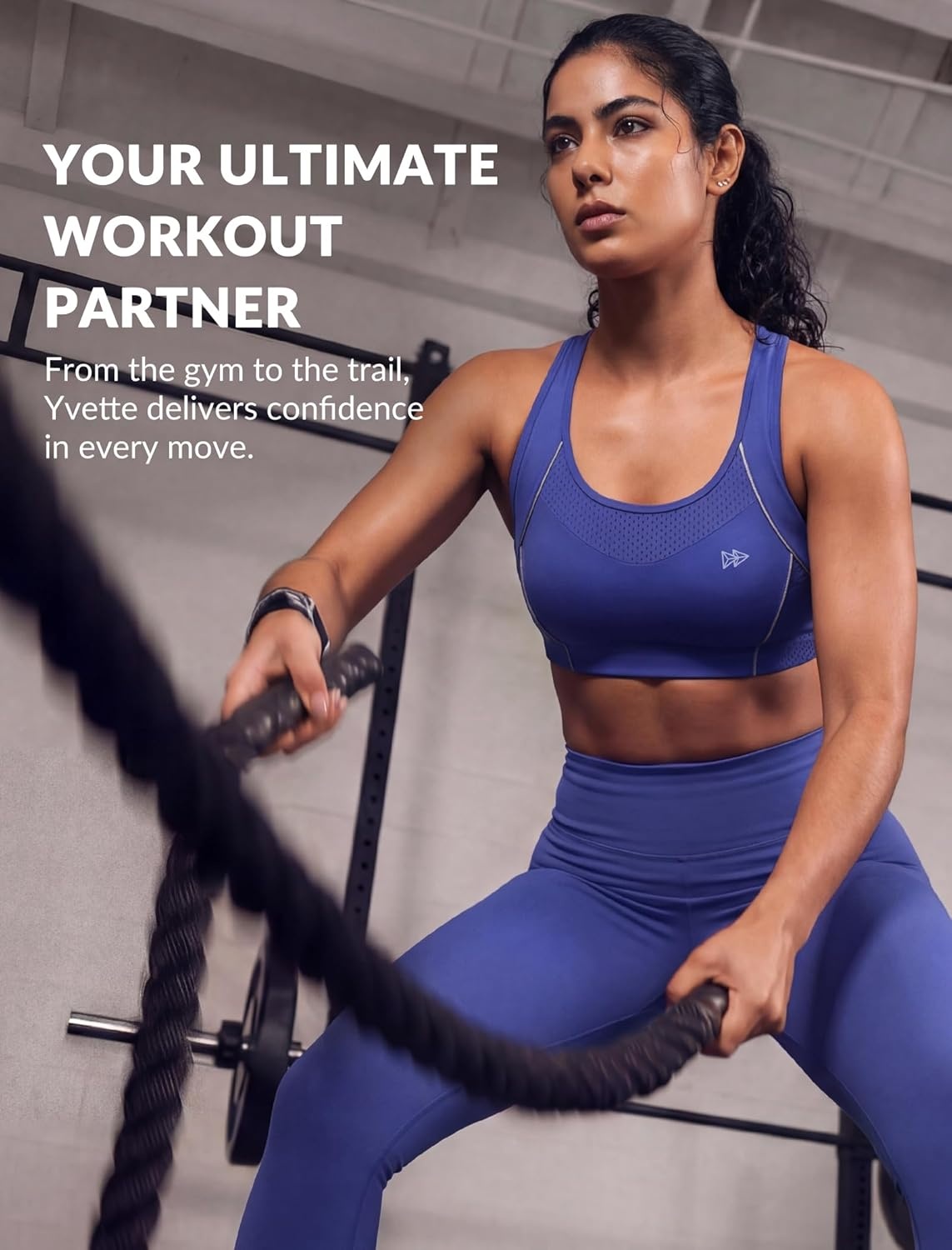 Yvette High Impact Sports Bras for Women Sewn-in Pads Racerback Workout Bra for Running HIIT Large Breast Support A-DDD Cups(Royal Blue)