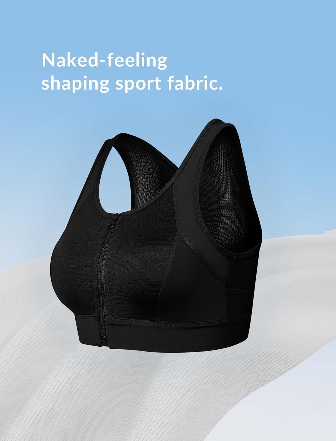 Yvette Front Zip Sports Bras for Women High Impact Supportive Mesh Back Bra for Running(Black)