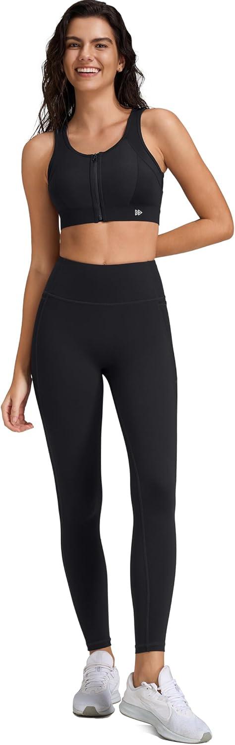 Yvette Front Zip Sports Bras for Women High Impact Supportive Mesh Back Bra for Running(Black)