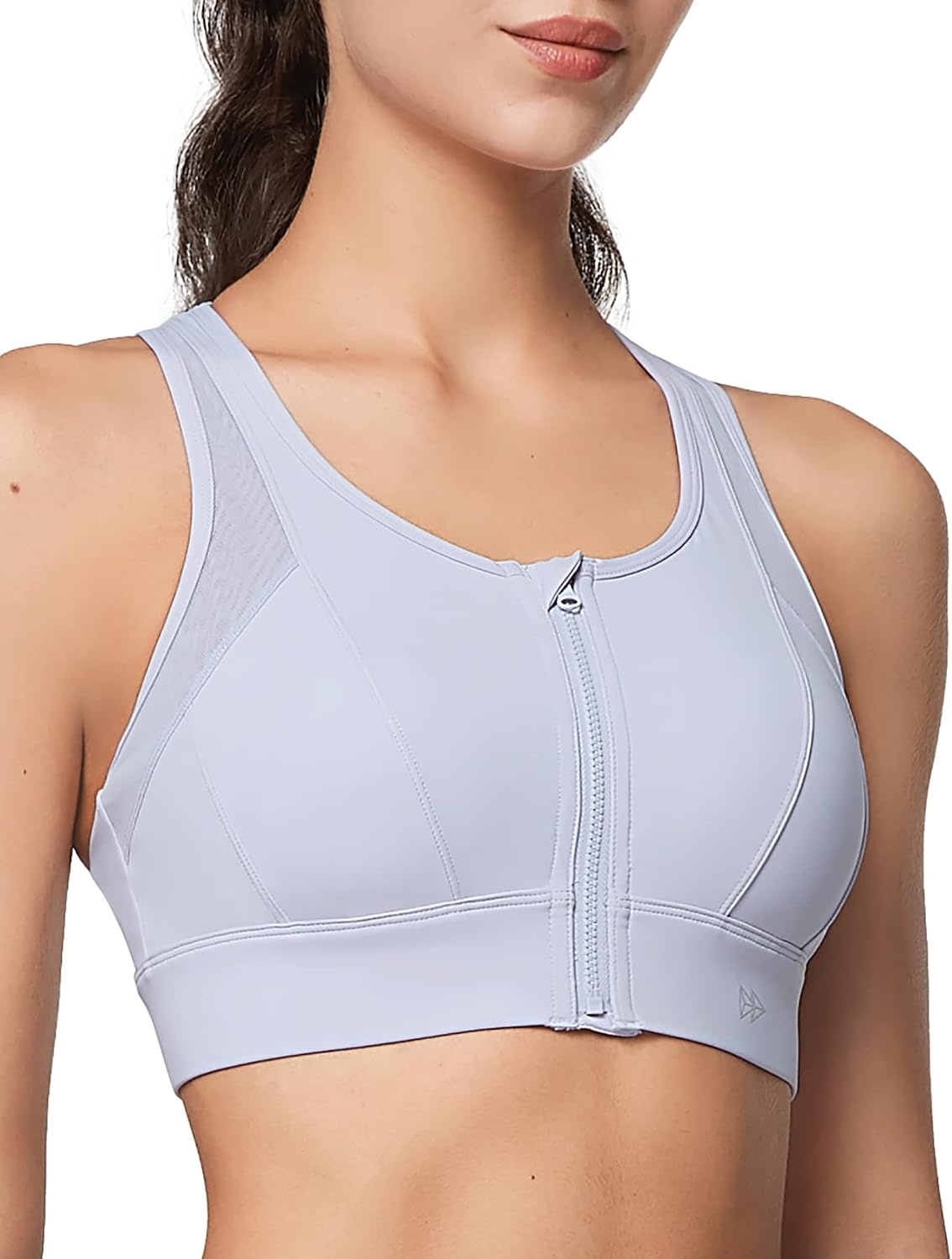 Yvette High Impact Zip Front Sports Bra for Women | Supportive, Breathable Mesh Racerback, Nonremovable Cups, Wireless, Easy on and off, Running(Purple)