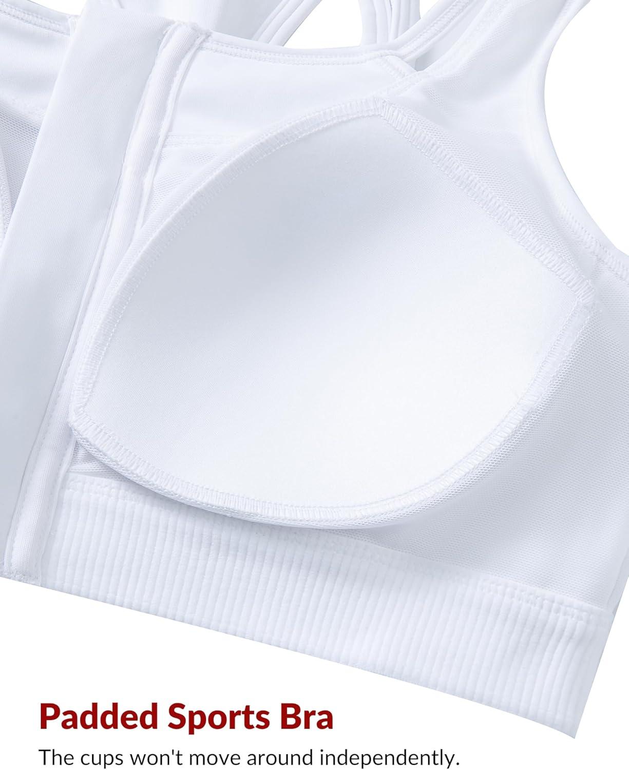 Yvette Zip Front High Impact Sports Bras for Women Lace Mesh Supportive Bras for Workout(White)
