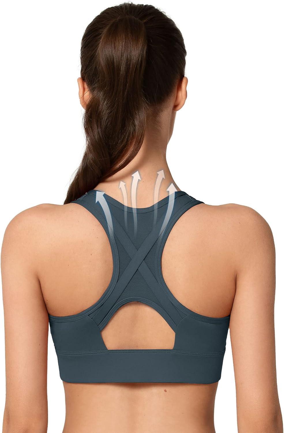 Yvette High Impact Zip Front Sports Bra Mesh Racerback Workout High Support Sports Bras for Women Large Breasts(Navy)