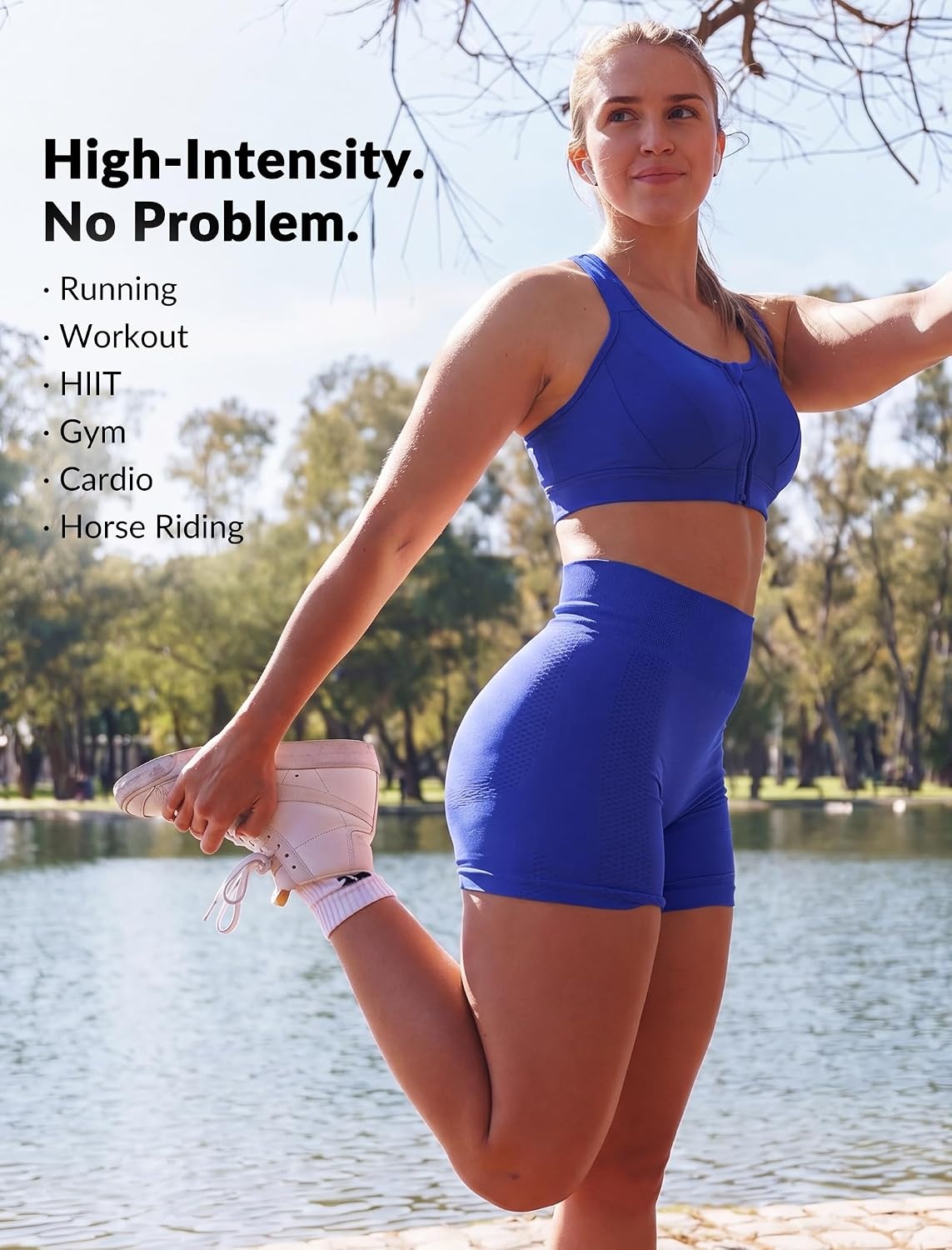 Yvette Zip Front Sports Bra High Impact Running | Secure Locking Zipper,Fixed Non-Slip Pads,Breathable,Wireless Comfort,Full Coverage,Plus Size Friendly,Gym Workout,Fitness(Royal Blue)